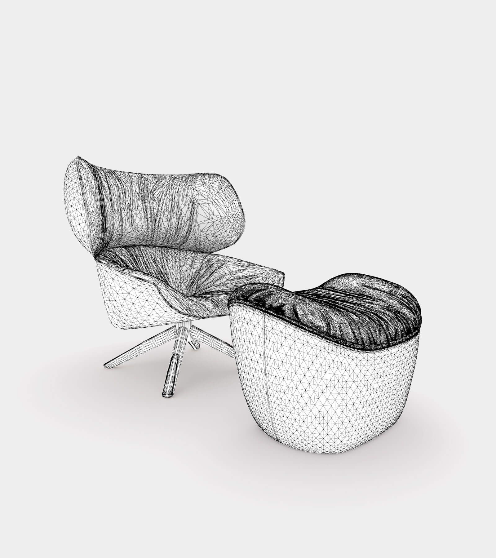 Armchair with headrest ears-wire-1 3D Model
