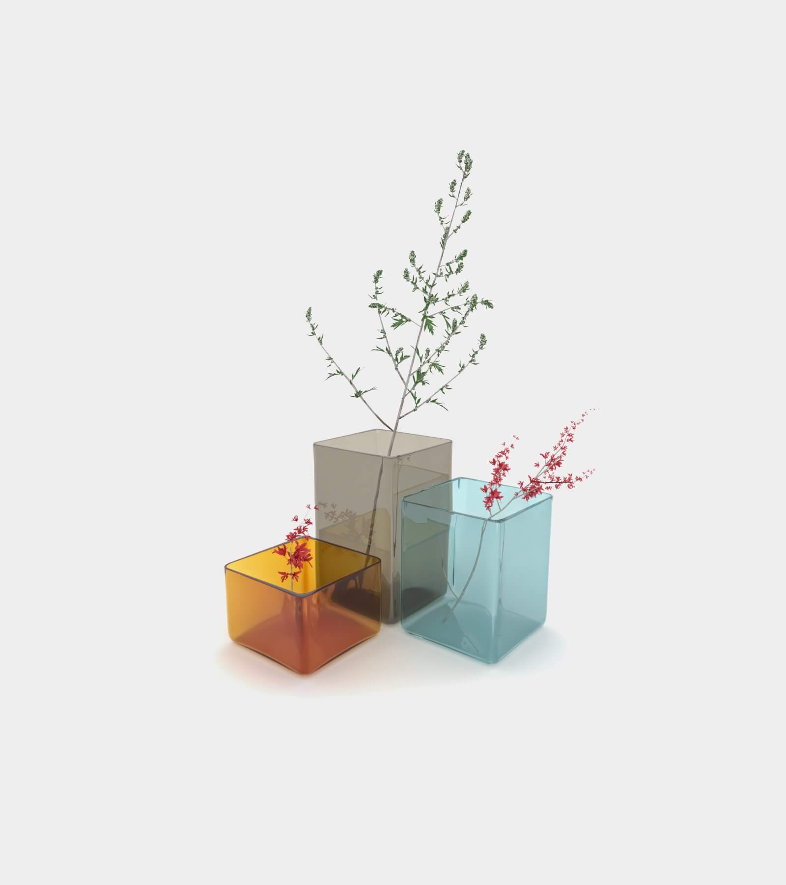 Coloured vases with plants - 3D Model