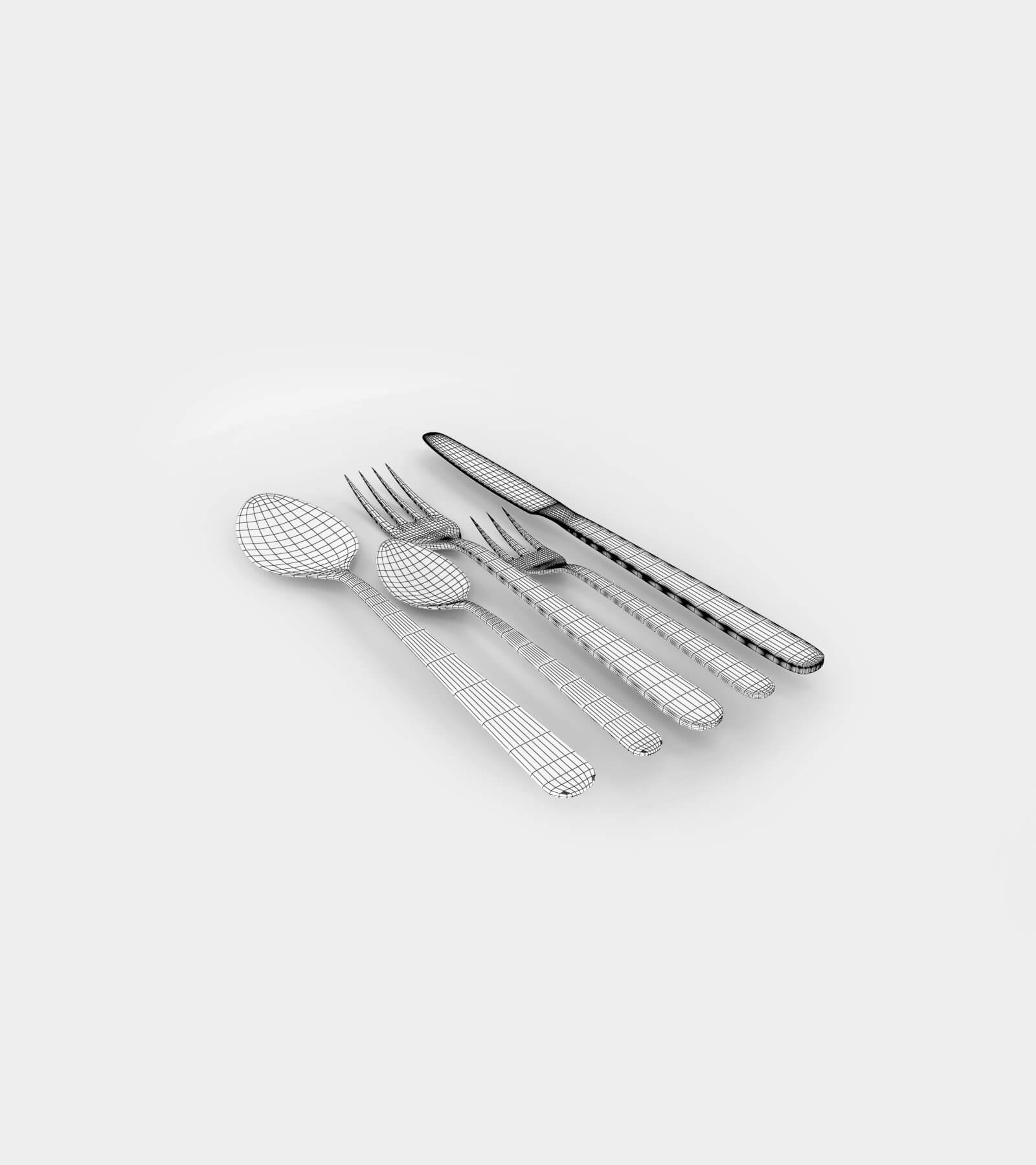 Cuttlery; spoon, knife and fork-wire-1 3D Model