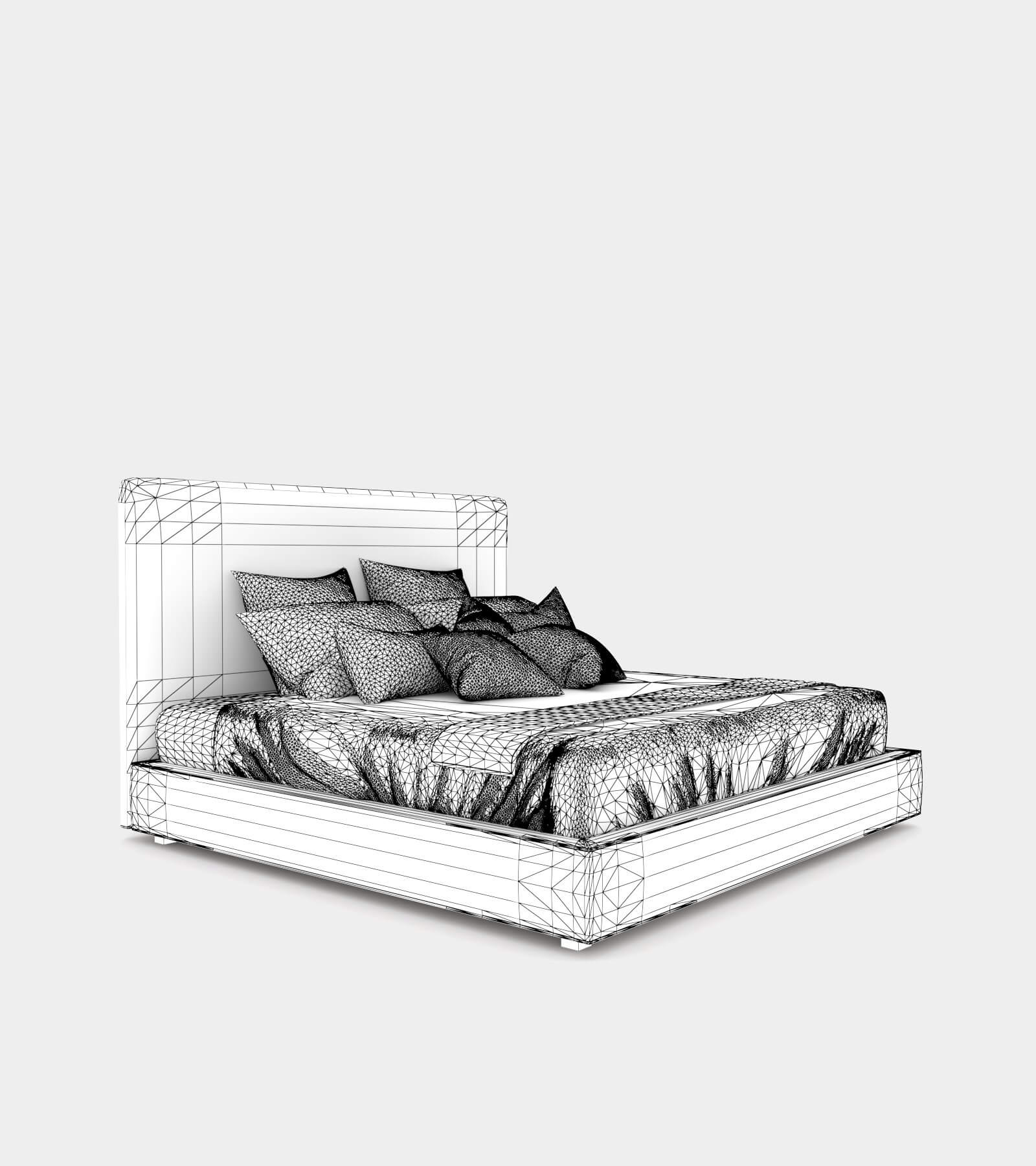 Modern double bed with a bed head-wire-1 3D Model