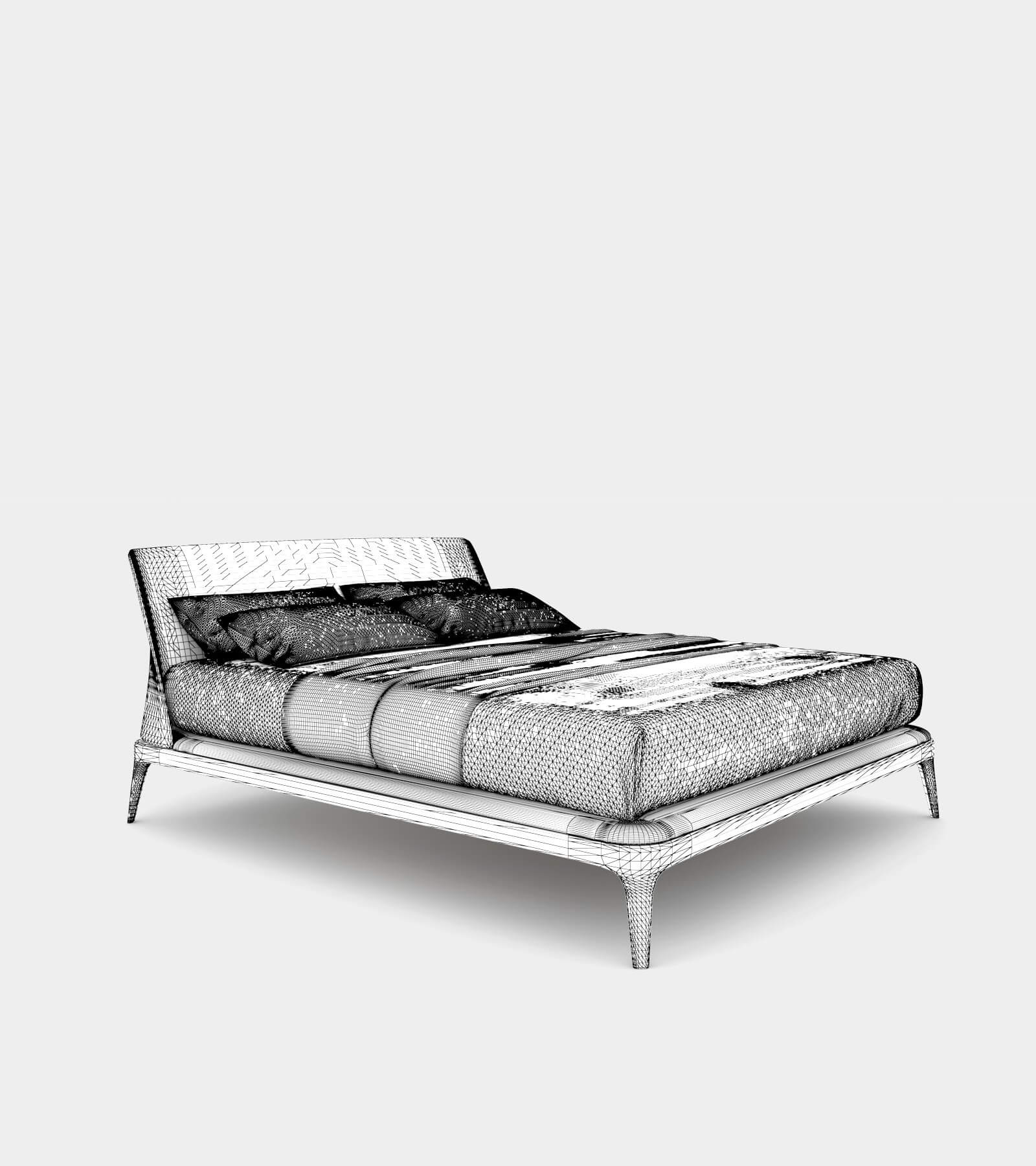 Modern double bed with bedhead-wire-2 3D Model