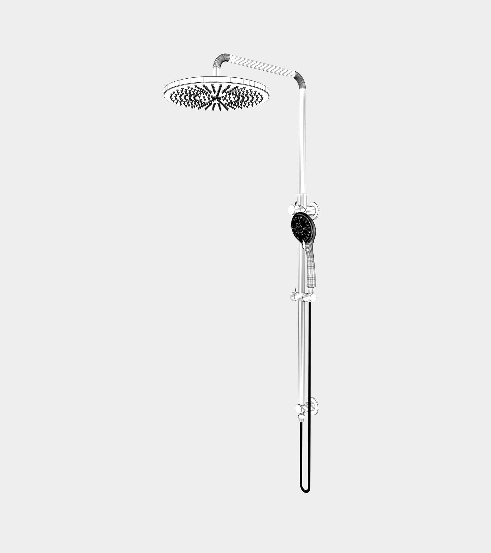 Shower set black for wall installation-wire-1 3D Model