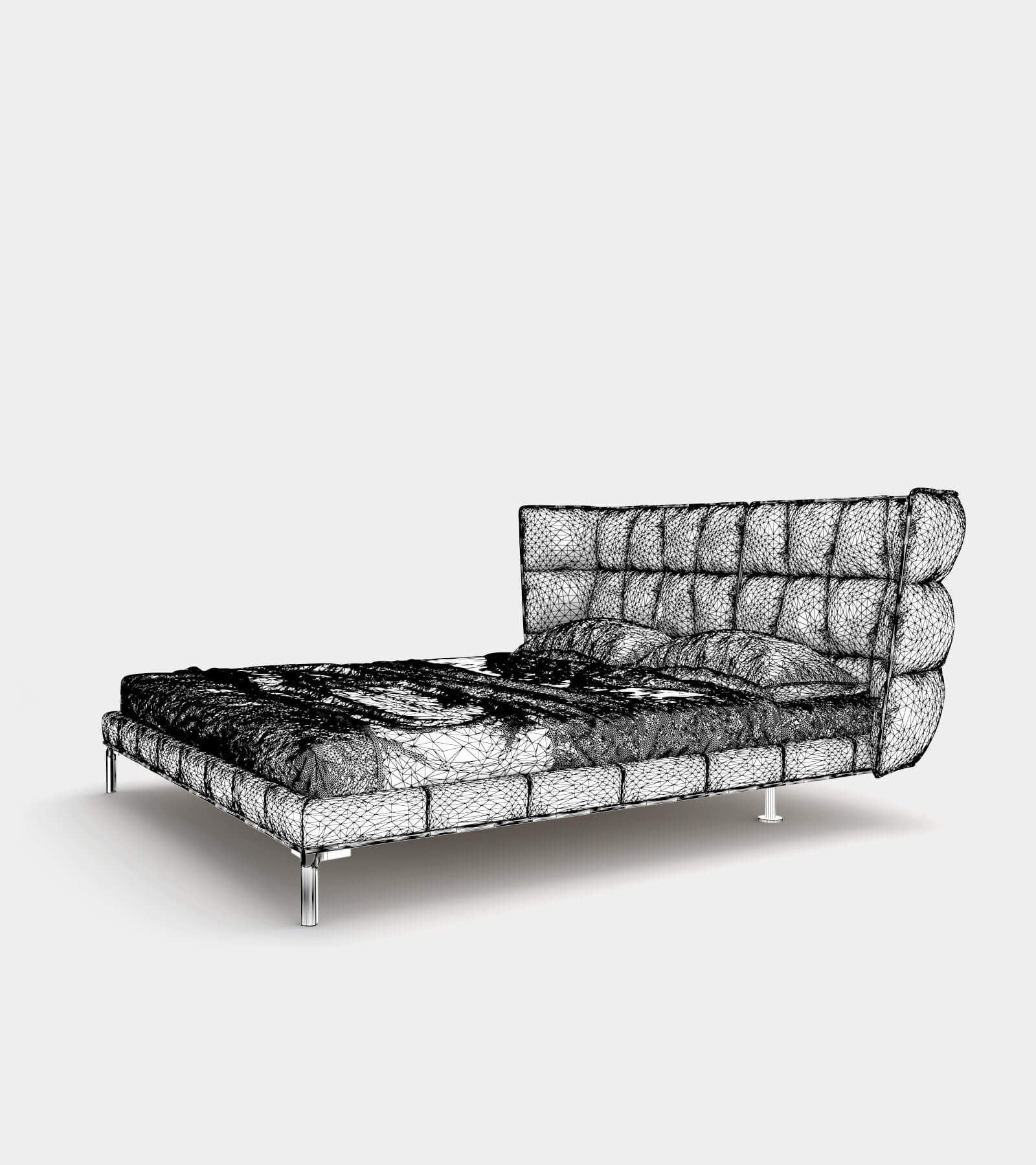 Modern bed with upholstered headboard-wire-2 3D Model