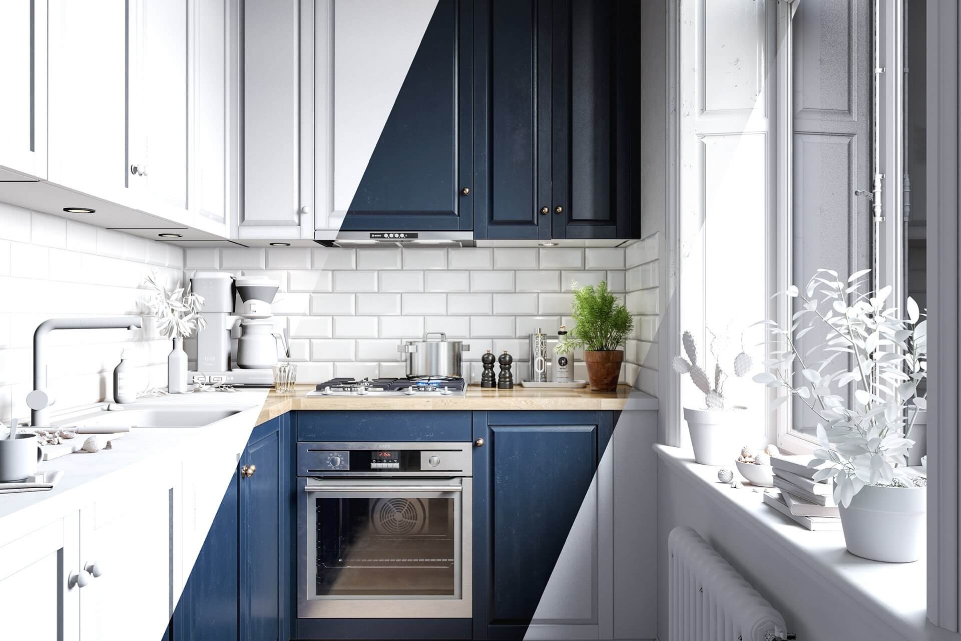 Blue scandinavian kitchen - cgi visualization 10