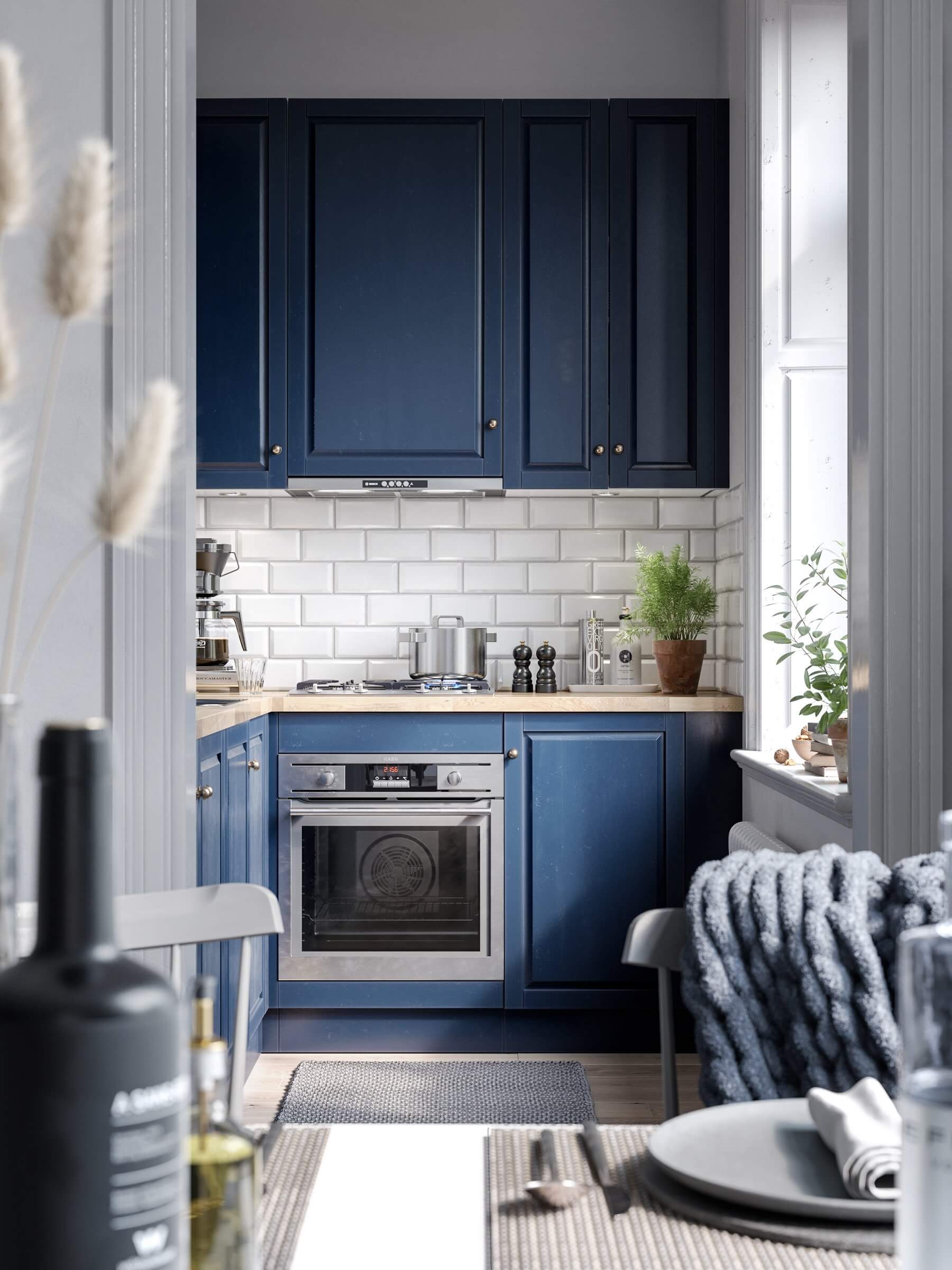 Blue scandinavian kitchen - cgi visualization 9