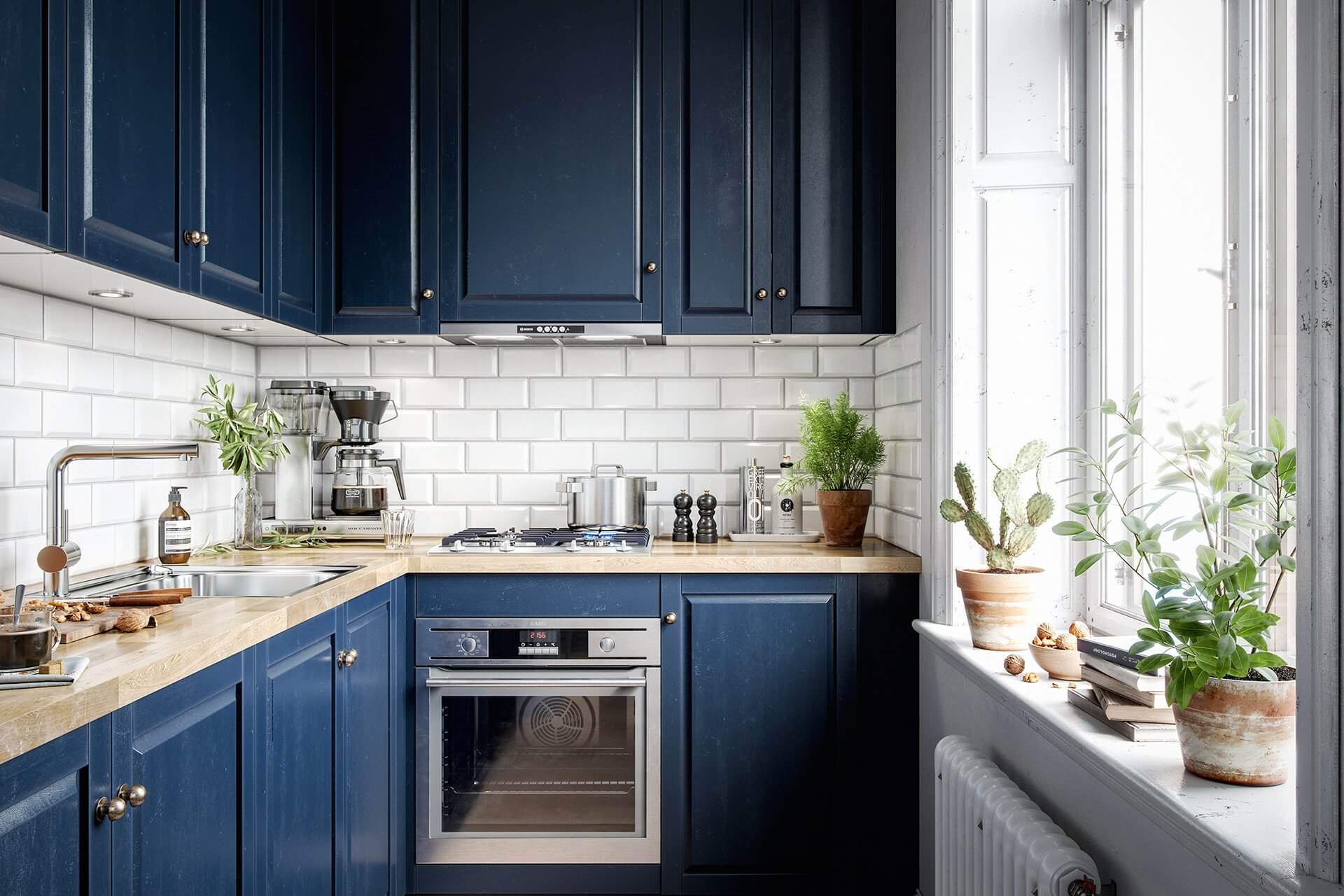 Blue scandinavian kitchen - cgi visualization