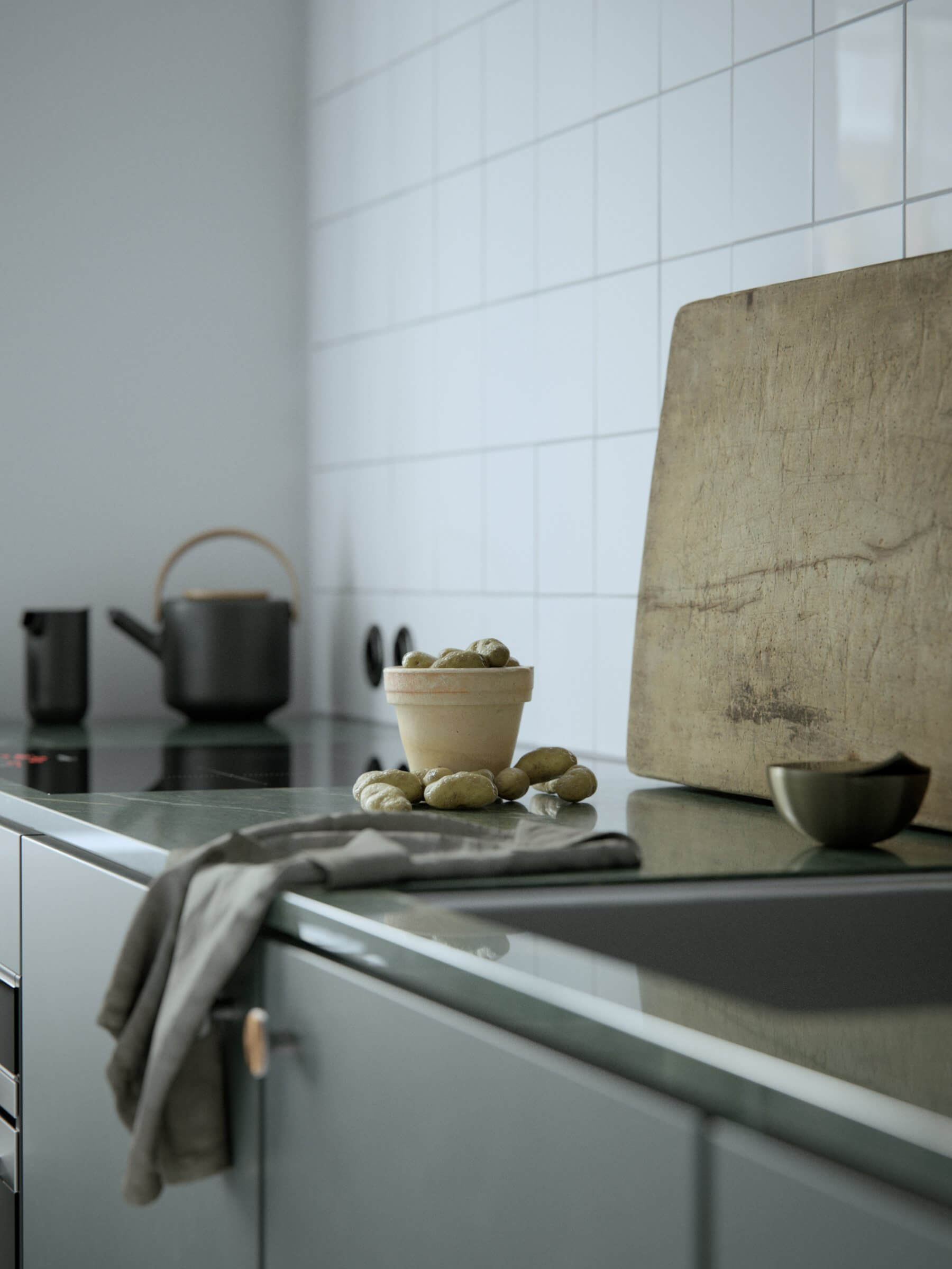 Classical apartment kitchen detail food - cgi visualization