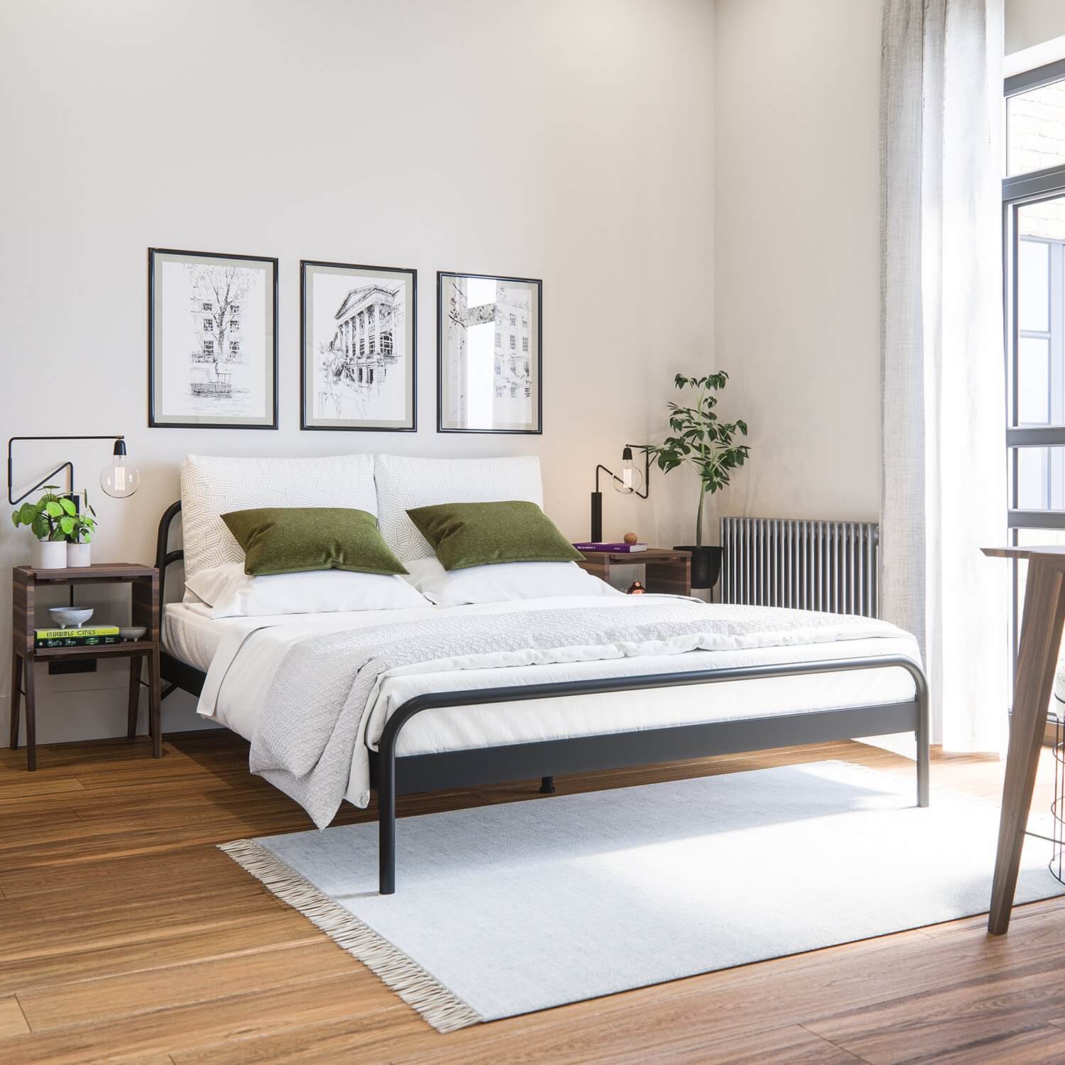 7 Old Town Clapham Apartment bedroom metal frame bed - cgi visualization