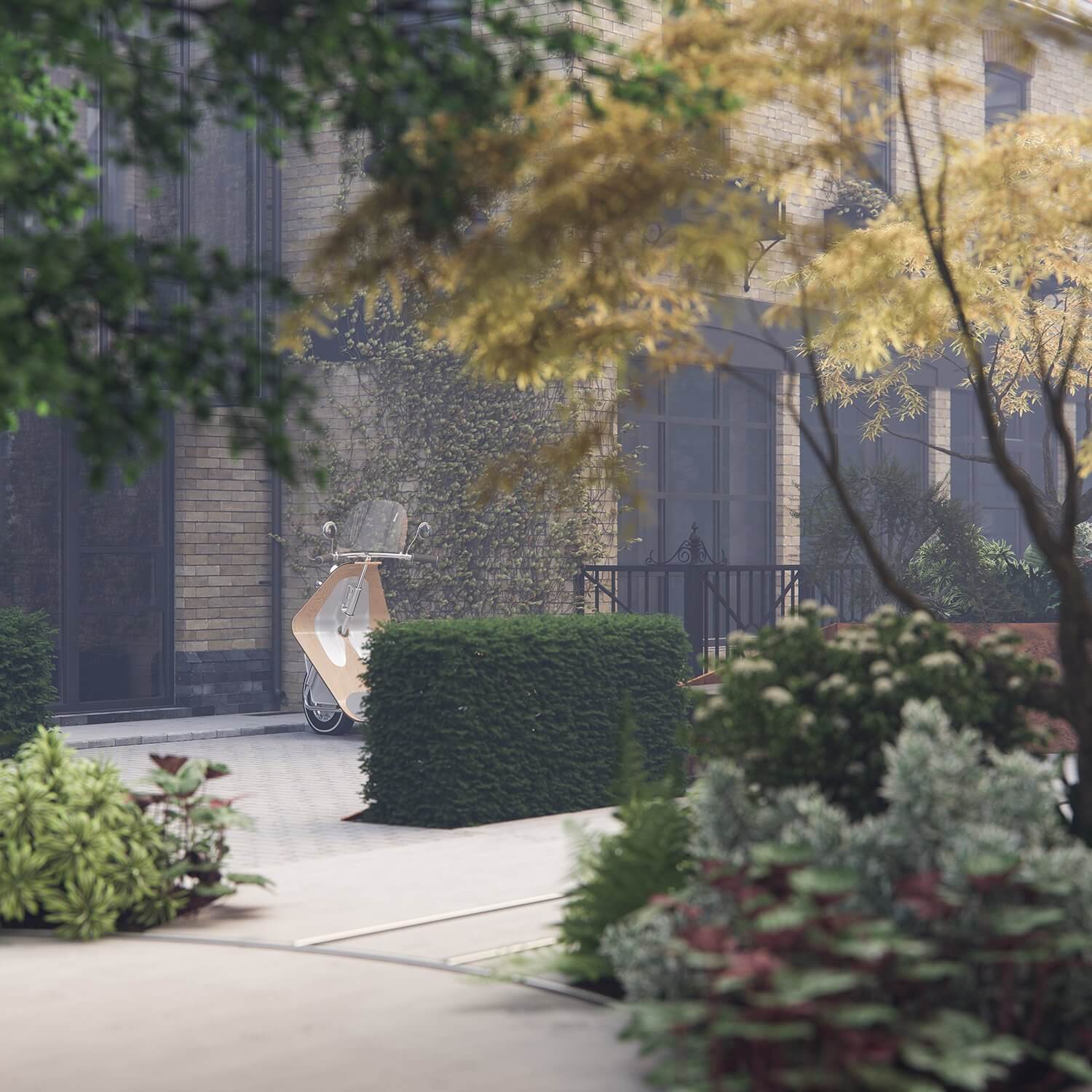 7 Old Town Clapham Apartment courtyard plants - cgi visualization