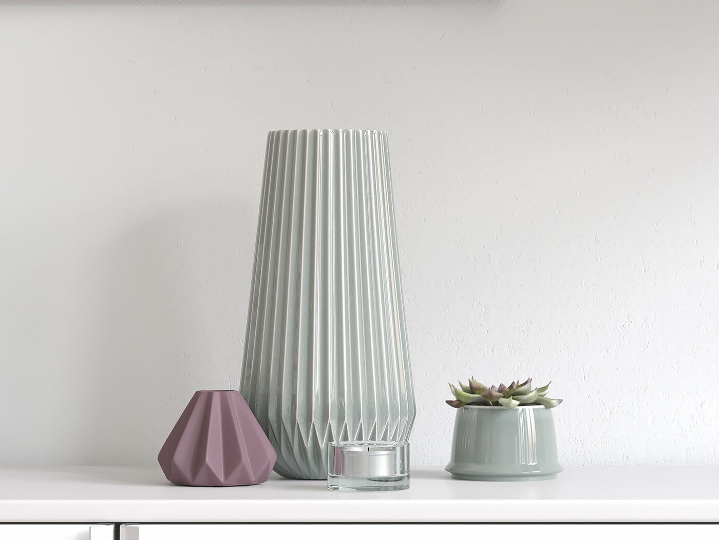 Apartment 5th floor design accesoires living room vases - cgi visualization