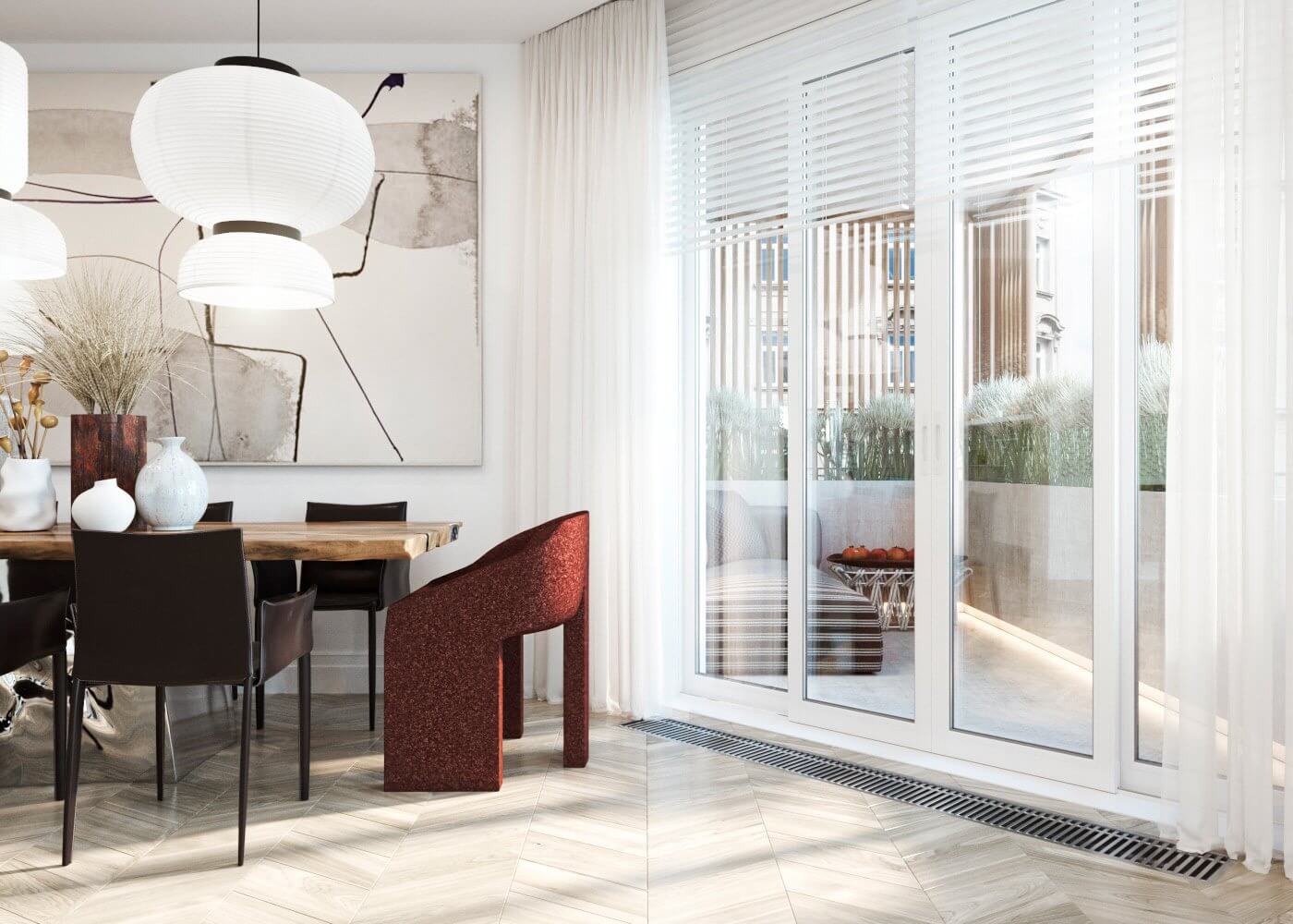 Apartment for a young family dining room terrace - cgi visualization