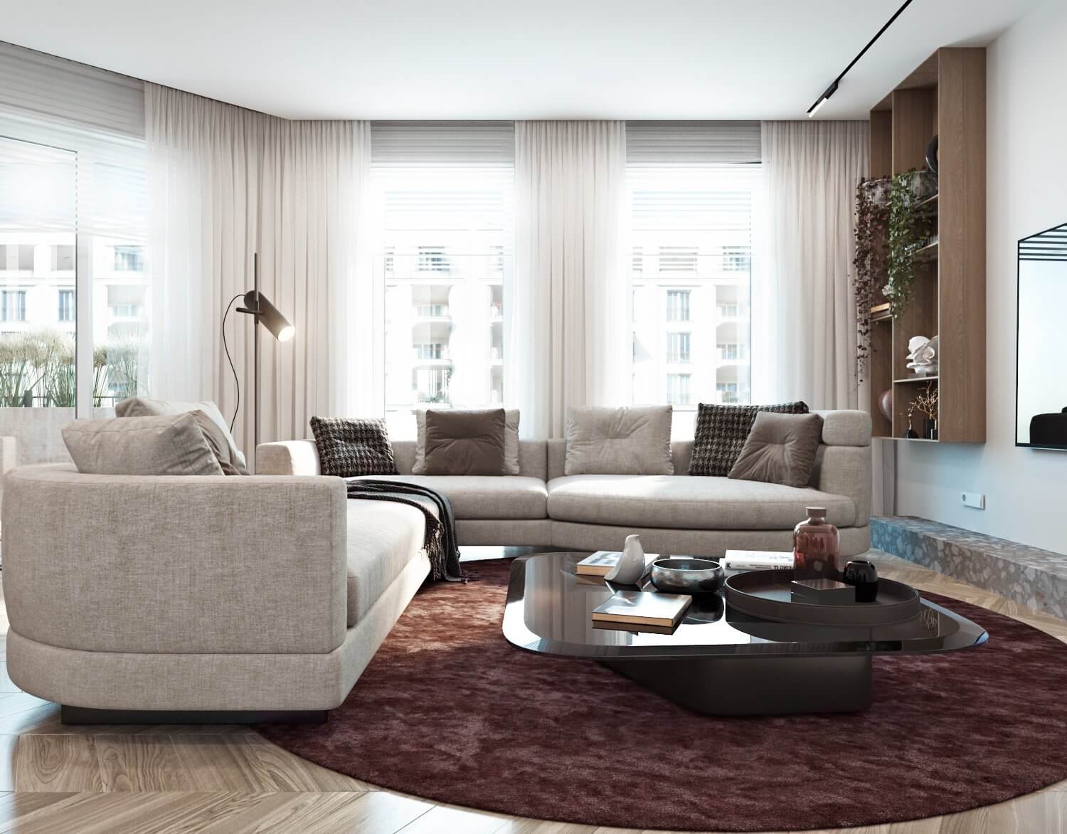 Apartment for a young family living room sofa - cgi visualization