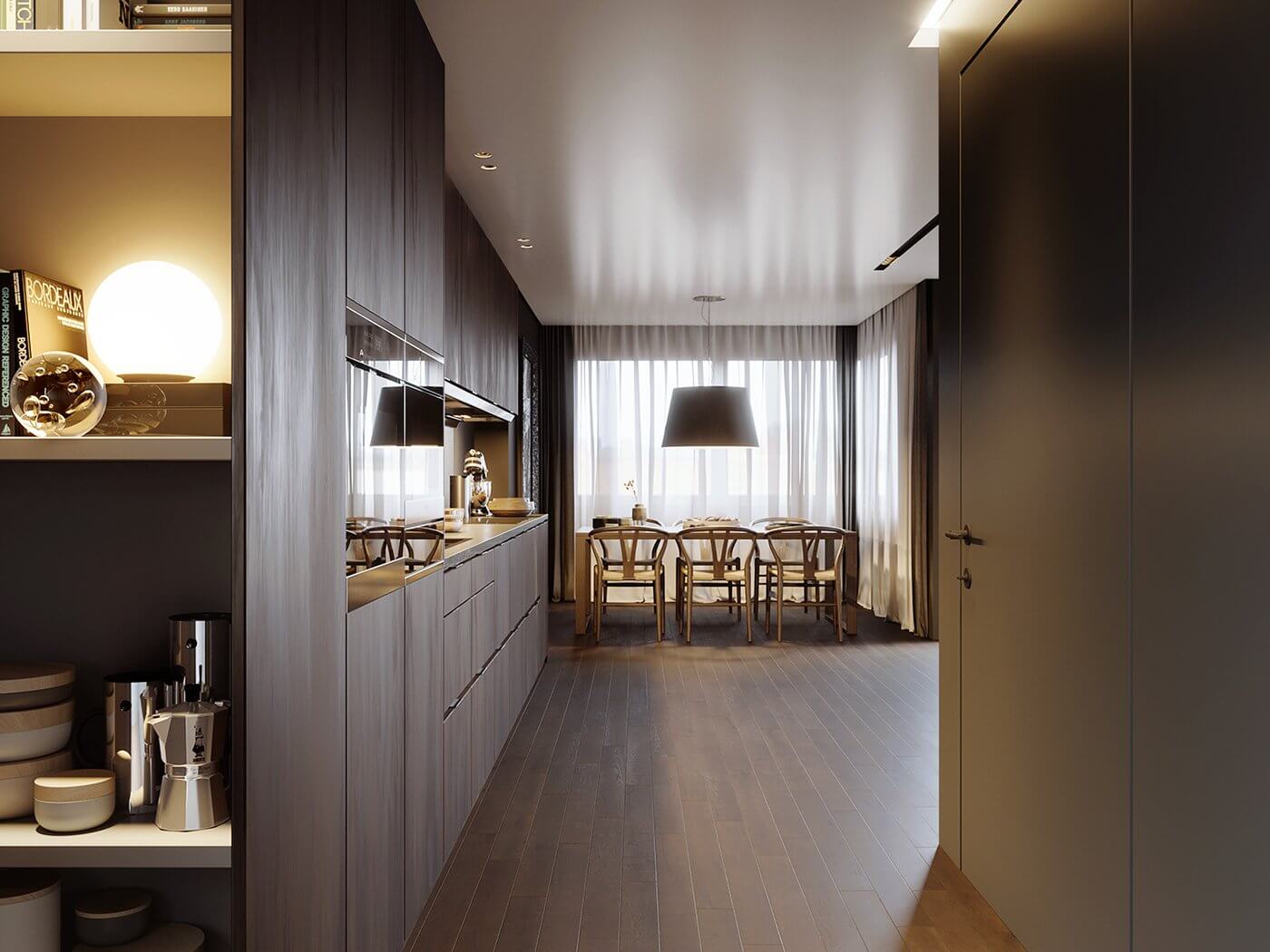 Apartment in munich corridor kitchen - cgi visualization