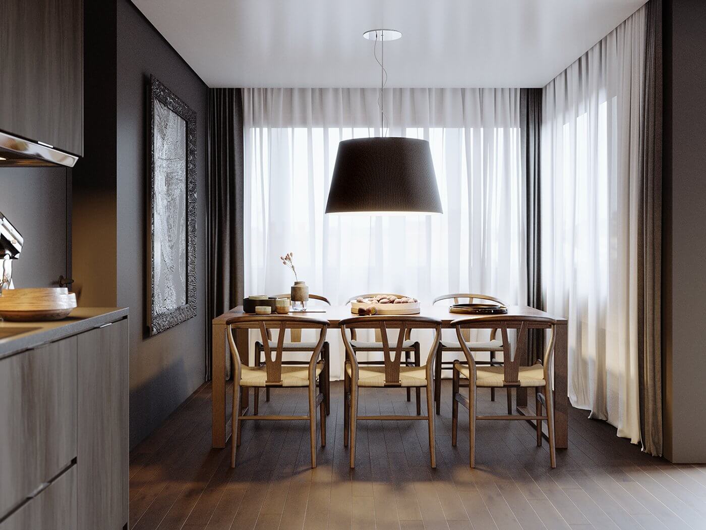 Apartment in munich dining room table chair - cgi visualization