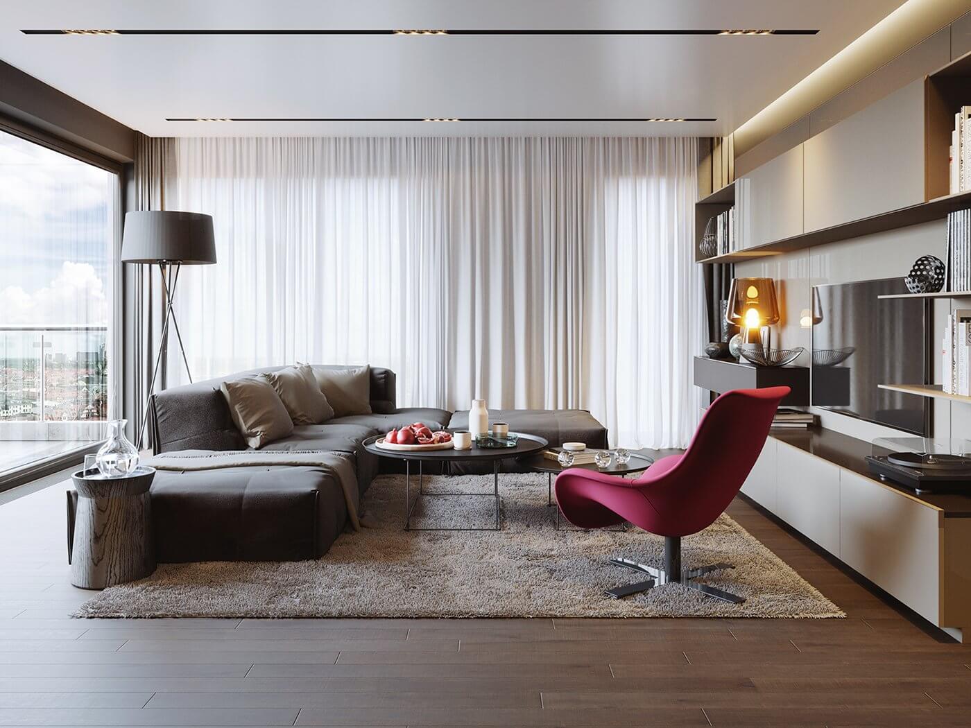Apartment in munich living room lounge - cgi visualization