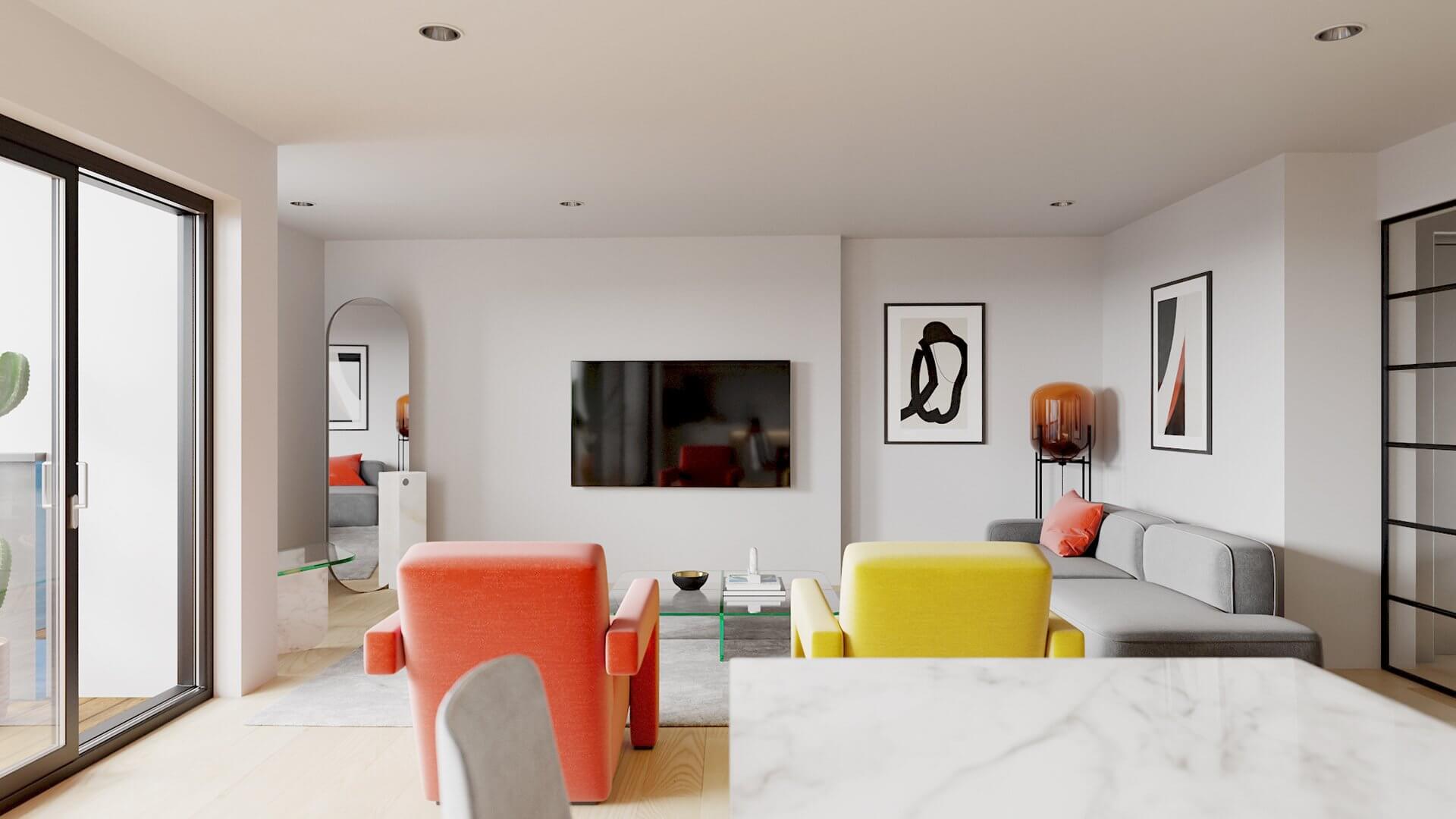 Apartment living room tv wall - cgi visualization