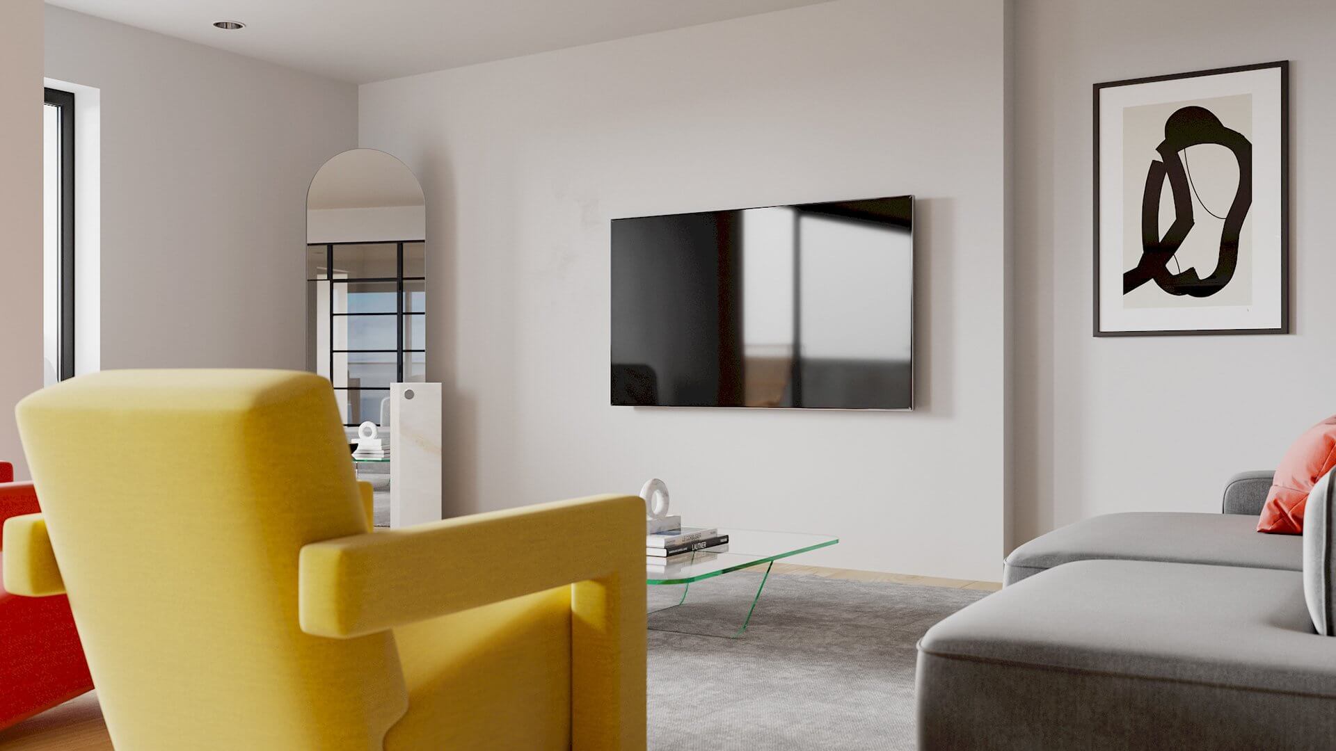 Apartment living room tv wall picture - cgi visualization
