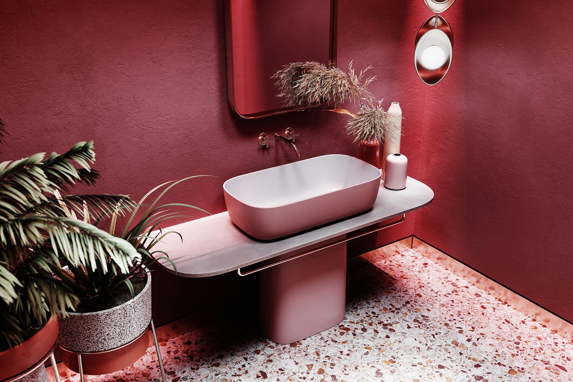 Bathroom design mitte wash basin led red 3 - cgi visualization