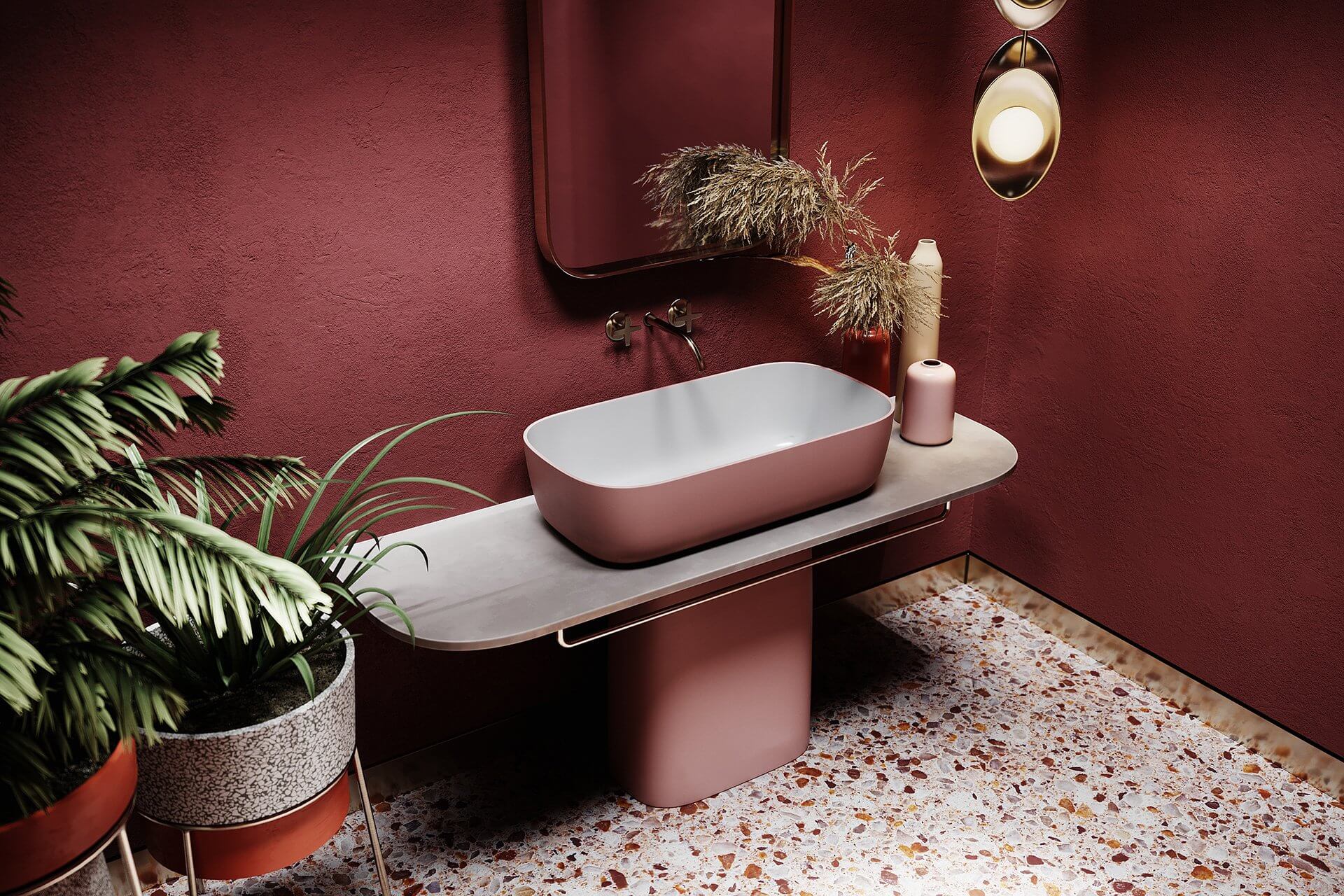 Bathroom design mitte wash basin red 3 - cgi visualization