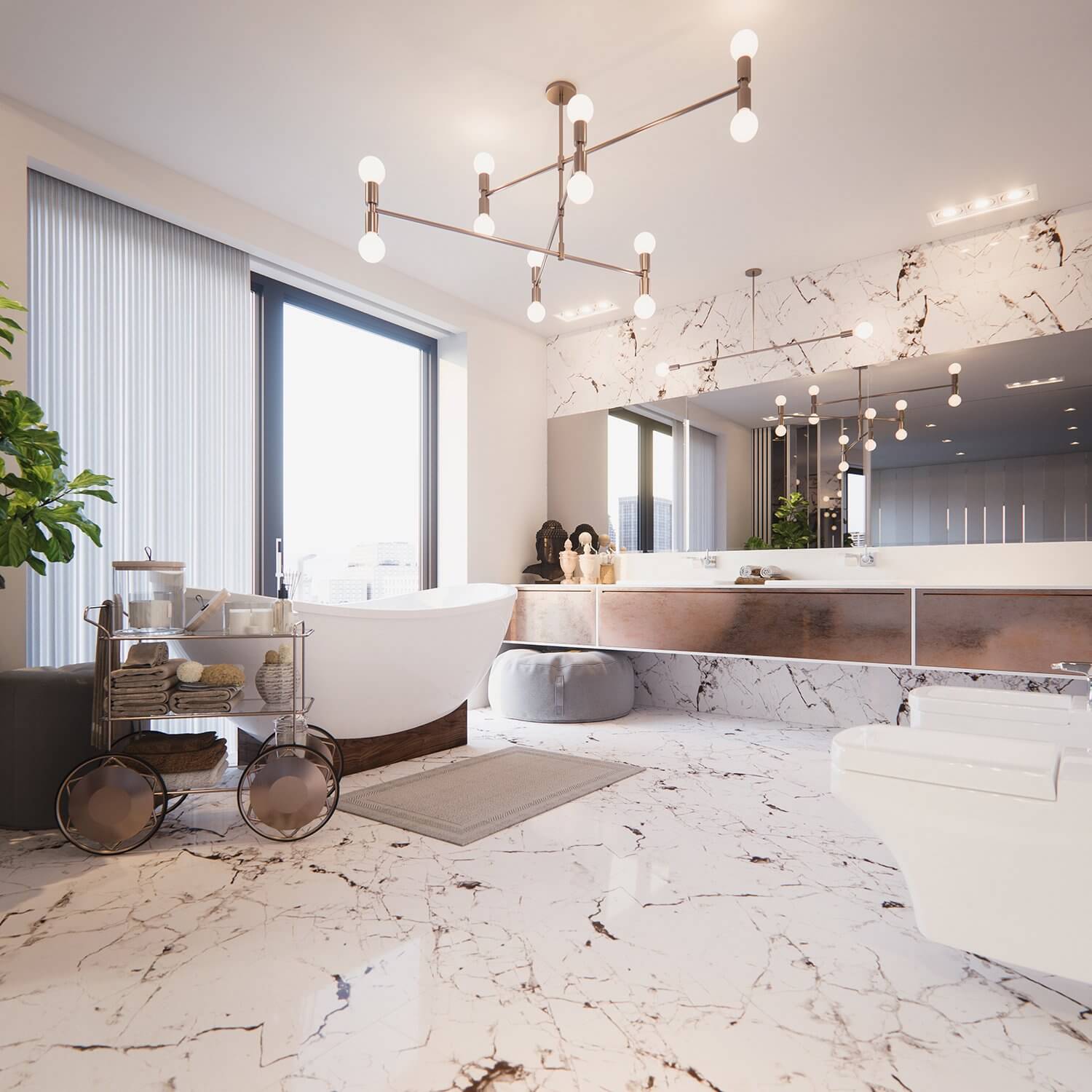 Black house penthouse bathroom marble - cgi visualization