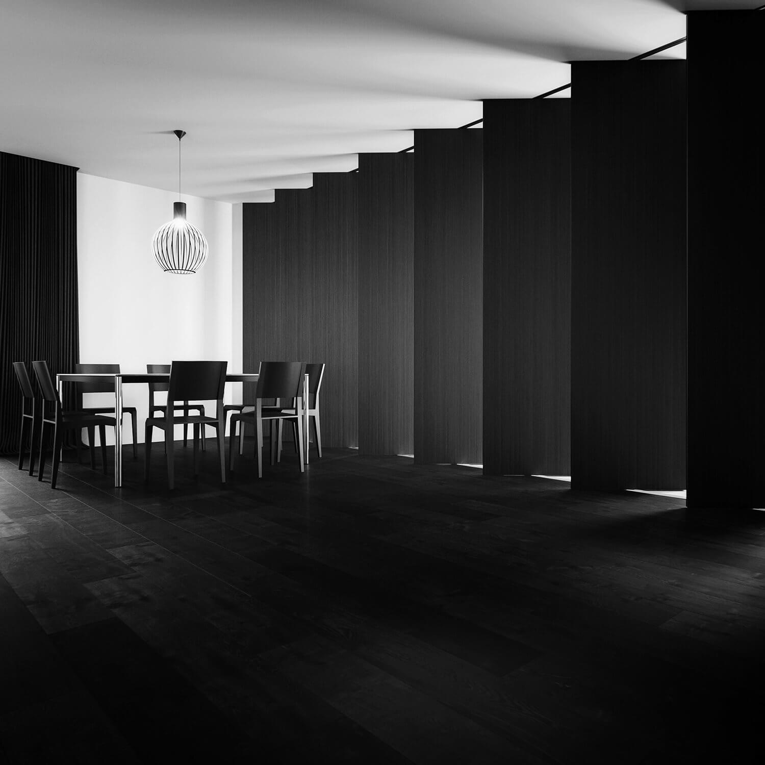 Black house penthouse dining room table - cgi visualization