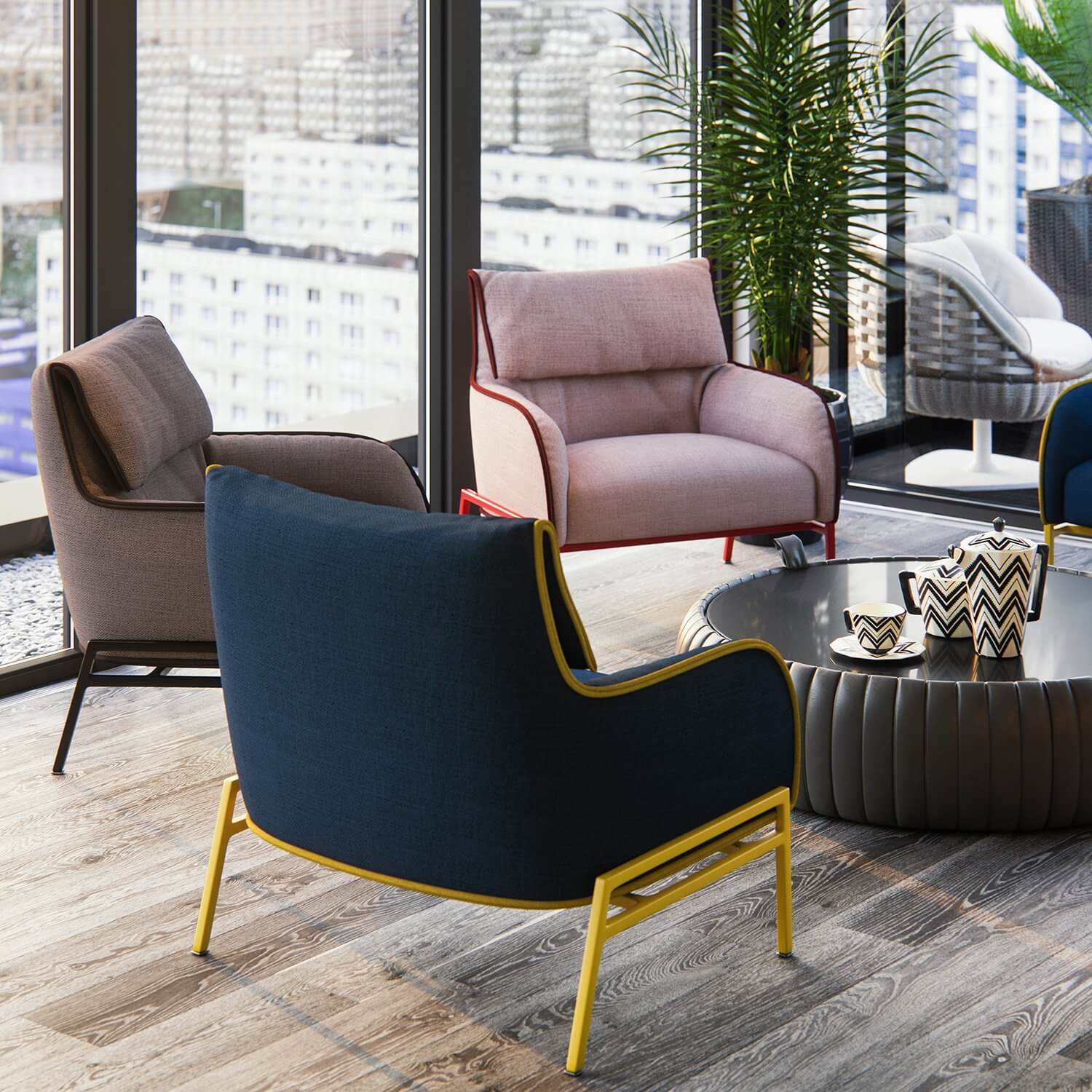 Black house penthouse fabric lounge chair - cgi visualization