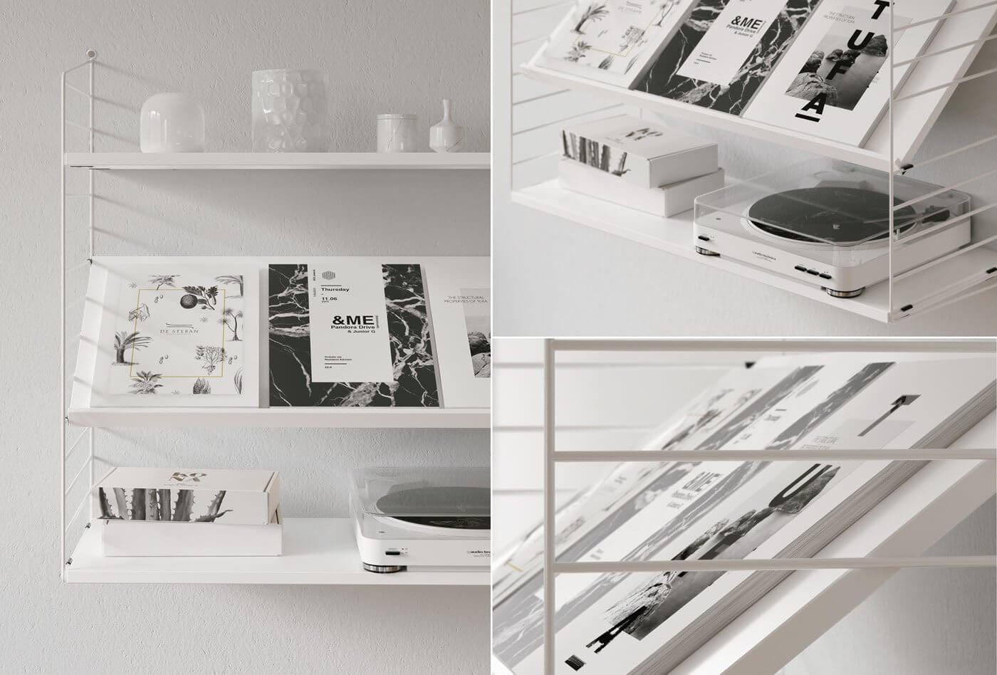 Cactus Scandinavian flat book shelf white metal - cgi visualization