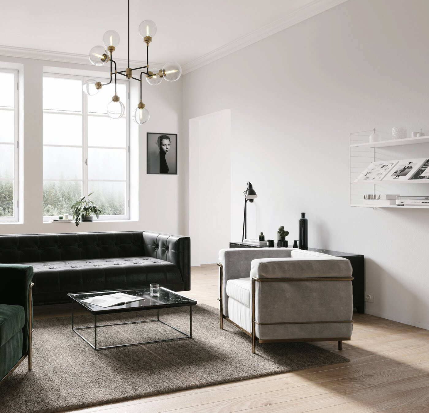 Cactus Scandinavian flat living room design white clean - cgi visualization