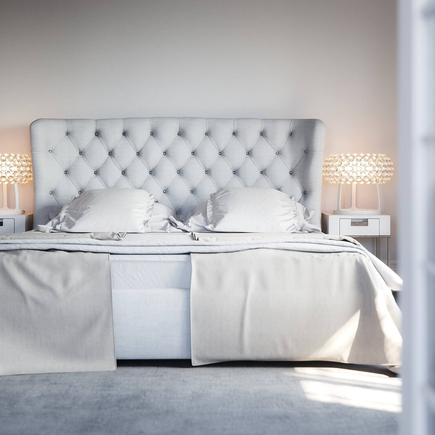 Classic flat bedroom fabric bedhead - cgi visualization