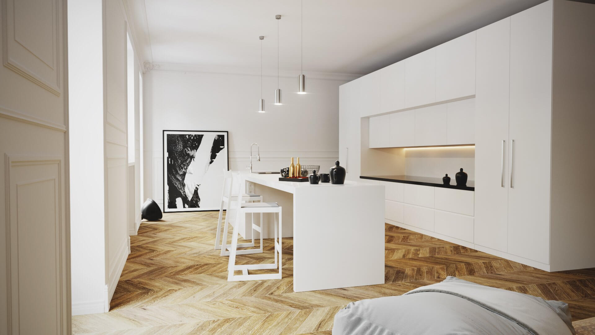 Cozy scandinavian Apartment kitchen white - cgi visualization