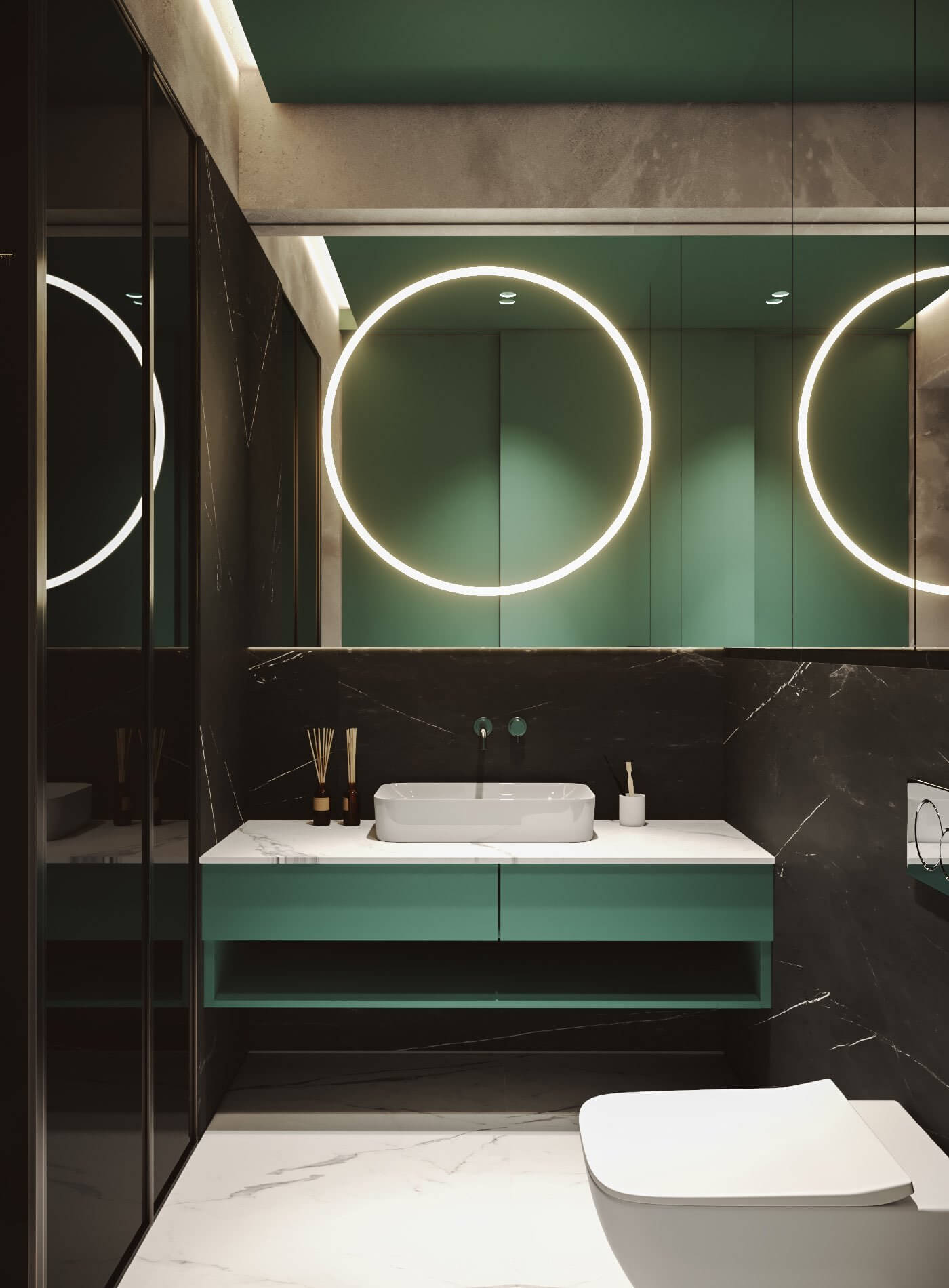 Eighty Four Apartment designer bathroom round led mirror - cgi visualization