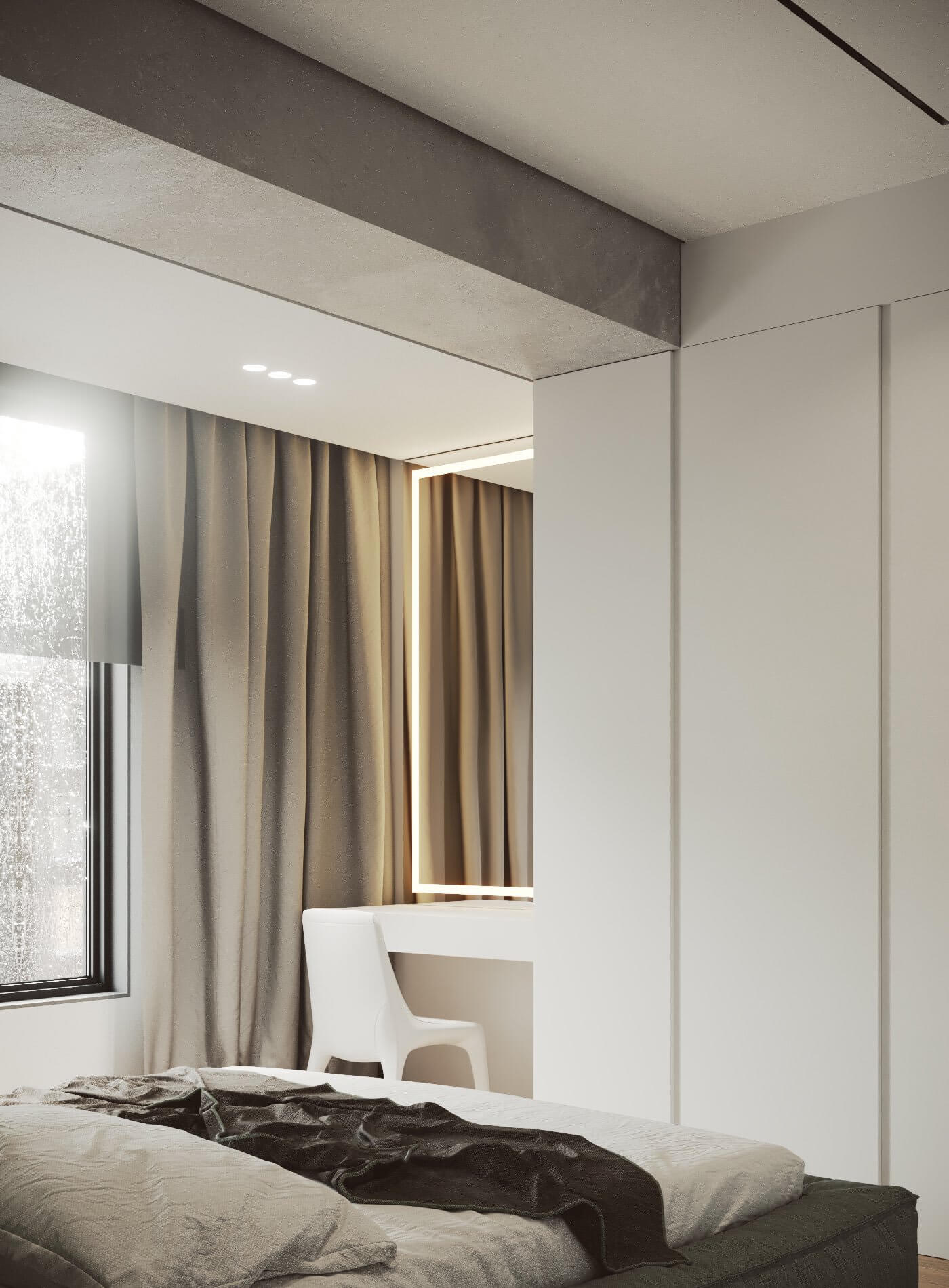 Eighty Four Apartment designer bedroom desk office white - cgi visualization