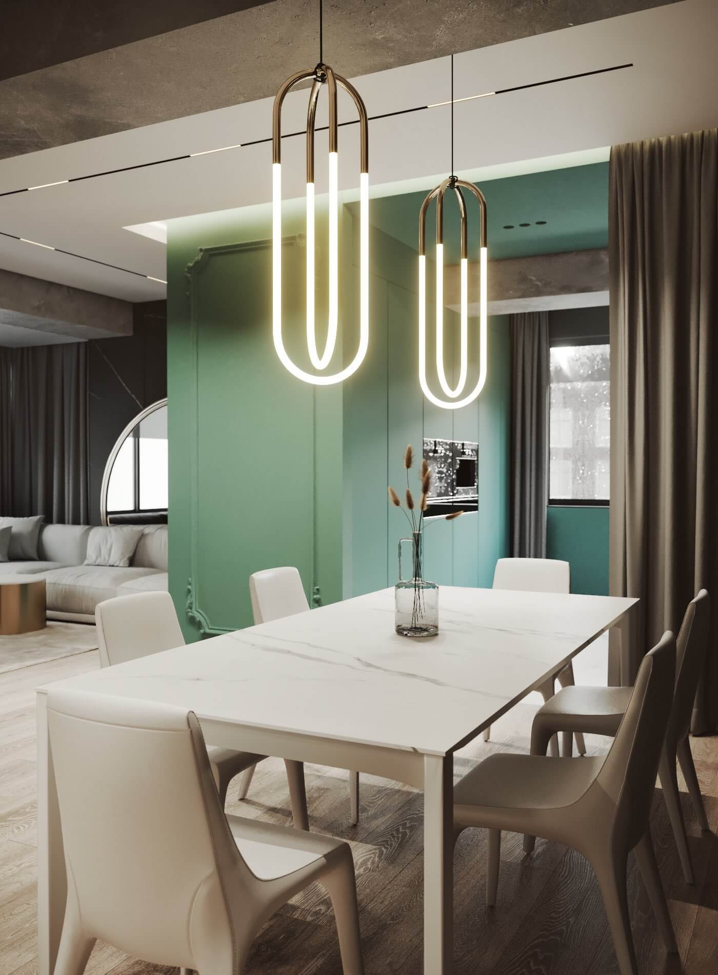 Eighty Four Apartment dining room living room - cgi visualization