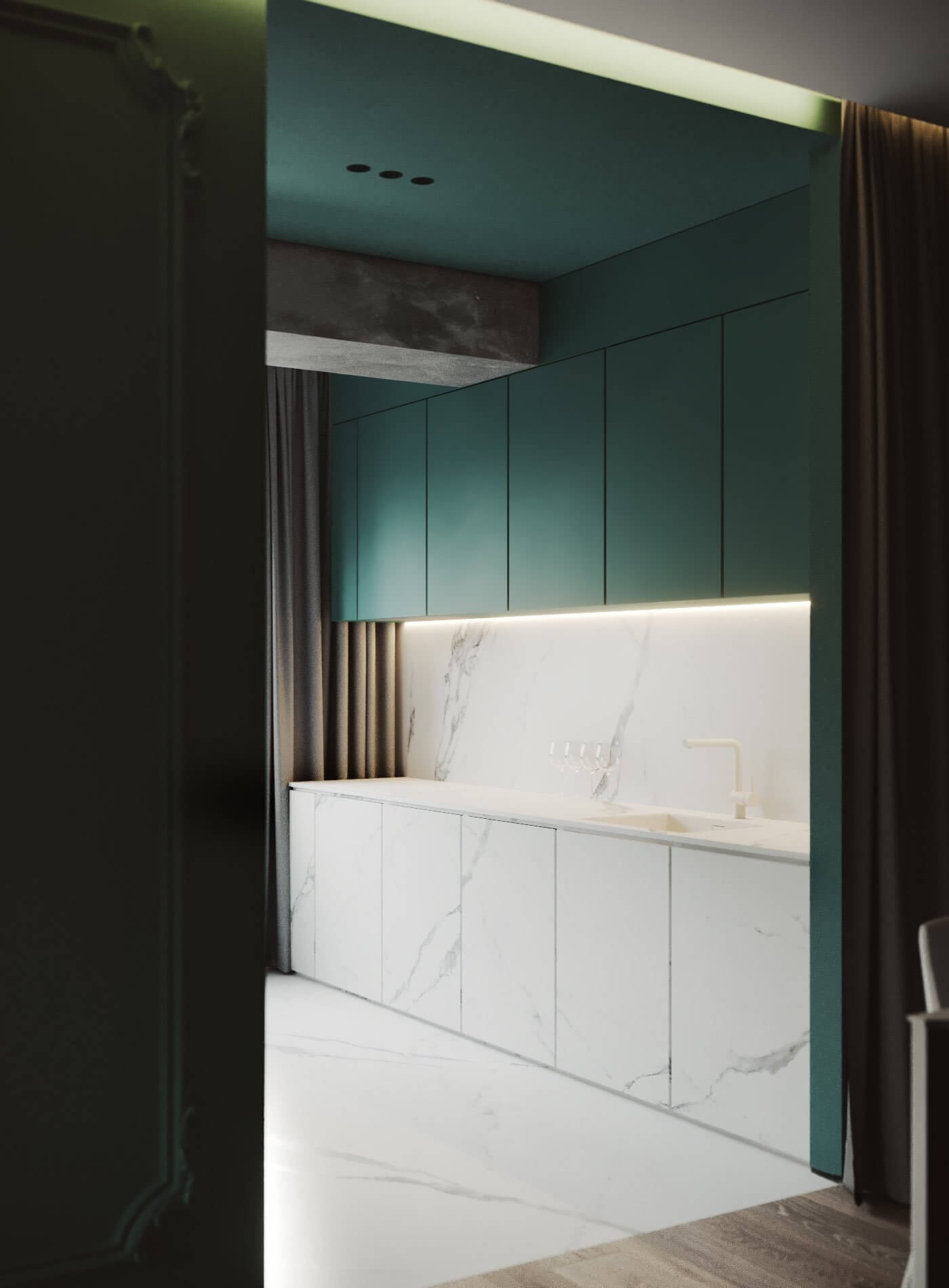 Eighty Four Apartment marble white kitchen - cgi visualization