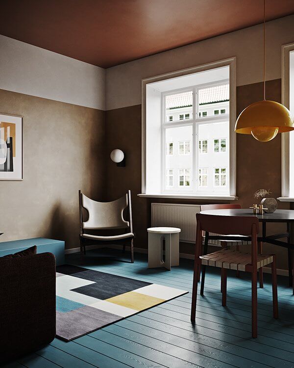 Extraordinary colourful apartment dining room lounge area design - cgi visualization