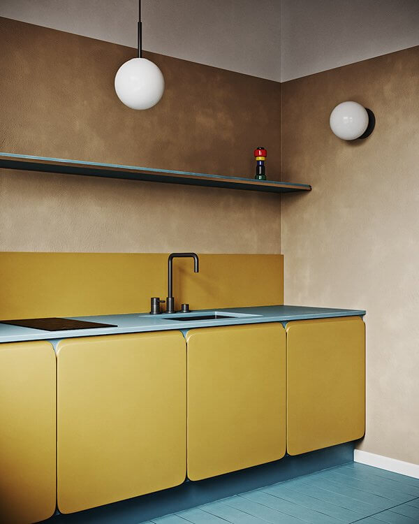 Extraordinary colourful apartment kitchen design chrome faucet - cgi visualization