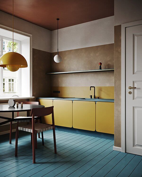 Extraordinary colourful apartment kitchen dining room design - cgi visualization