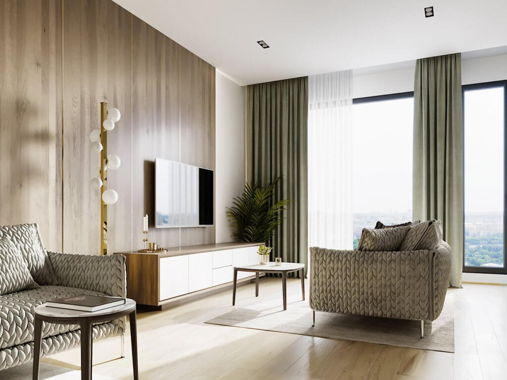Green Gold Apartment Style // cgi visualization