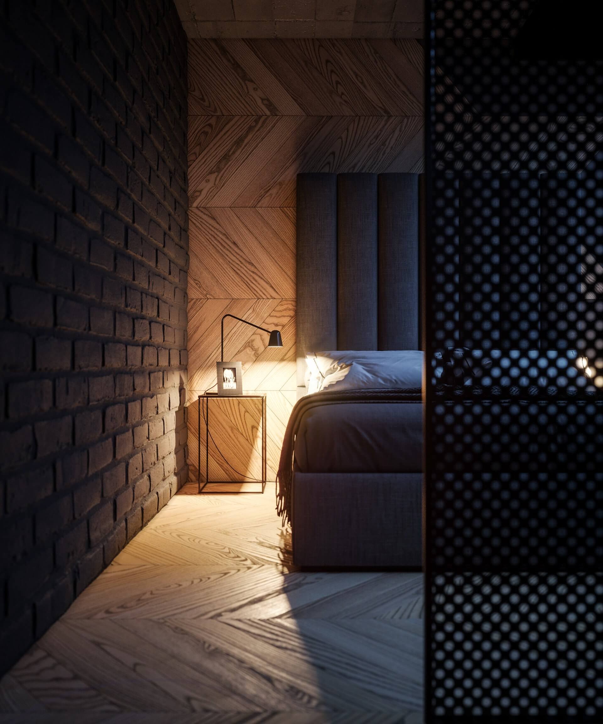Haus 38 loft interior visualization bedroom side table - cgi visualization