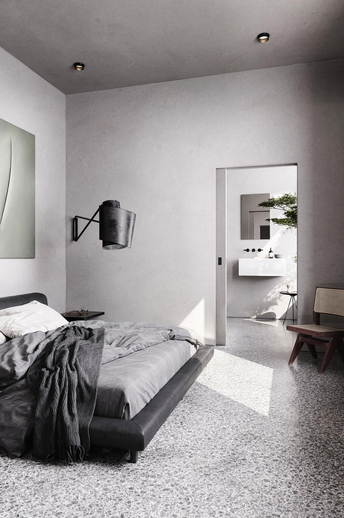 In praise of shadows house bedroom bathroom design concrete - cgi visualizations