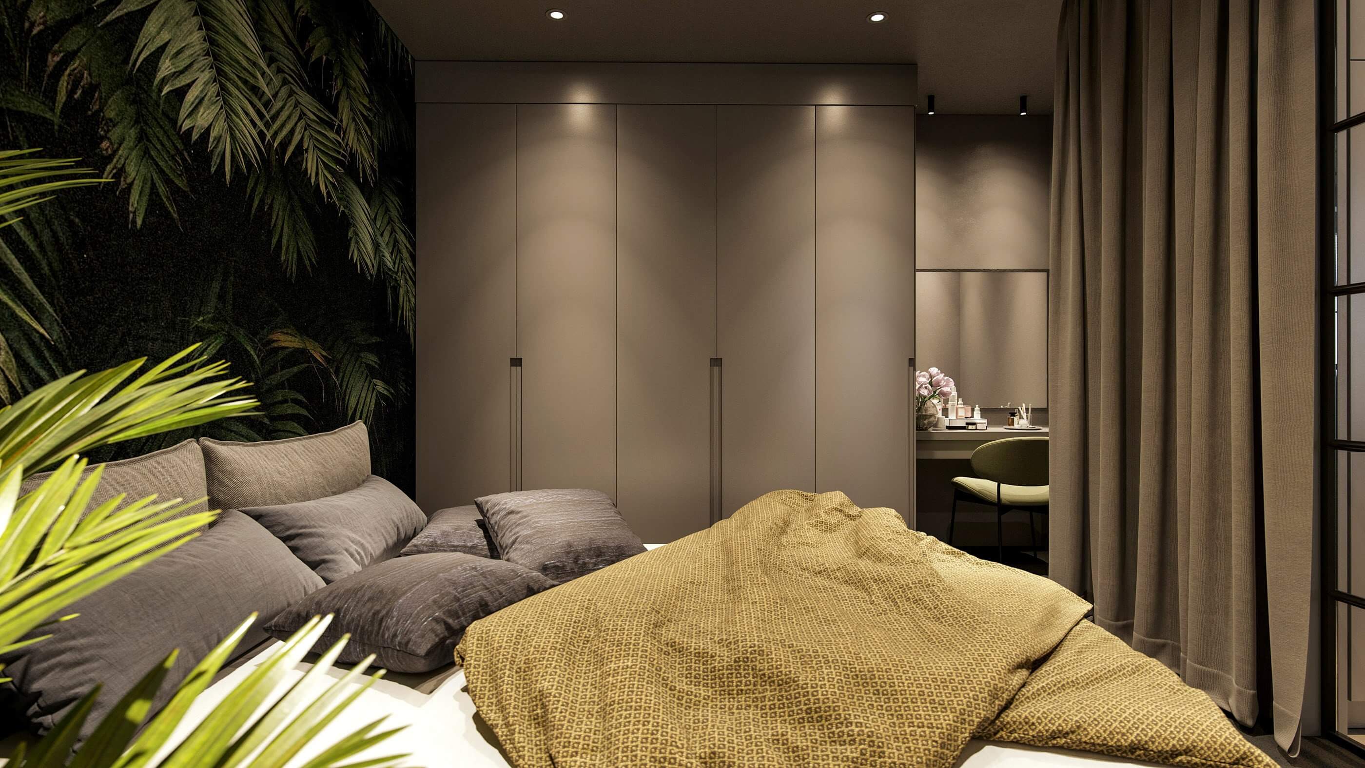Jungle paradise apartment bedroom wardrobe - cgi visualization