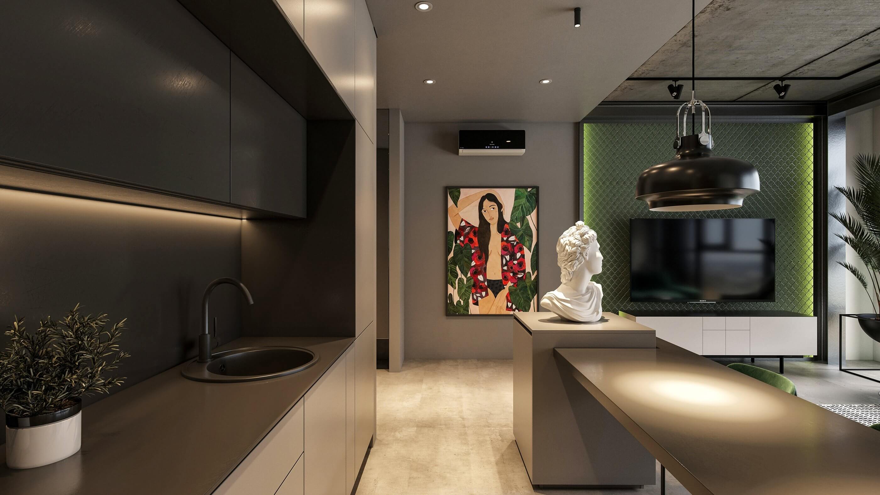 Jungle paradise apartment modern kitchen design - cgi visualization