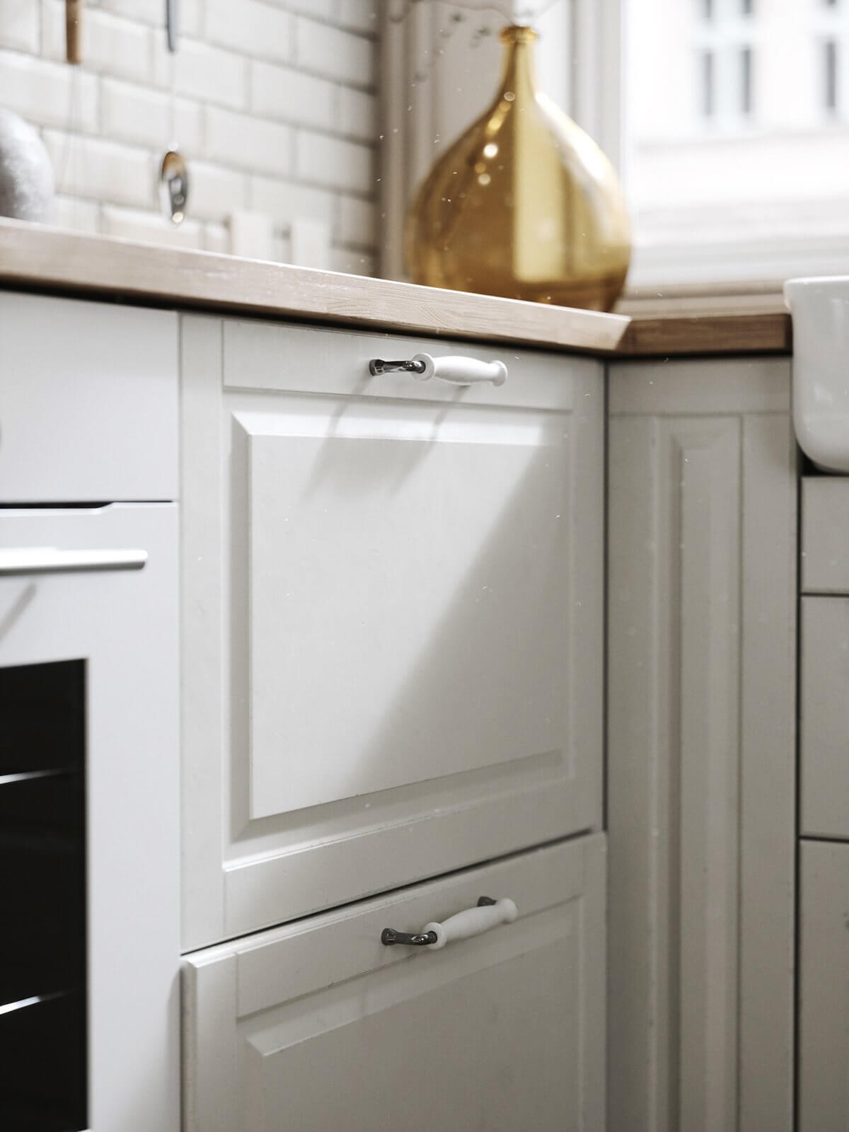 Kitchen set wood cabinet handle - cgi visualization