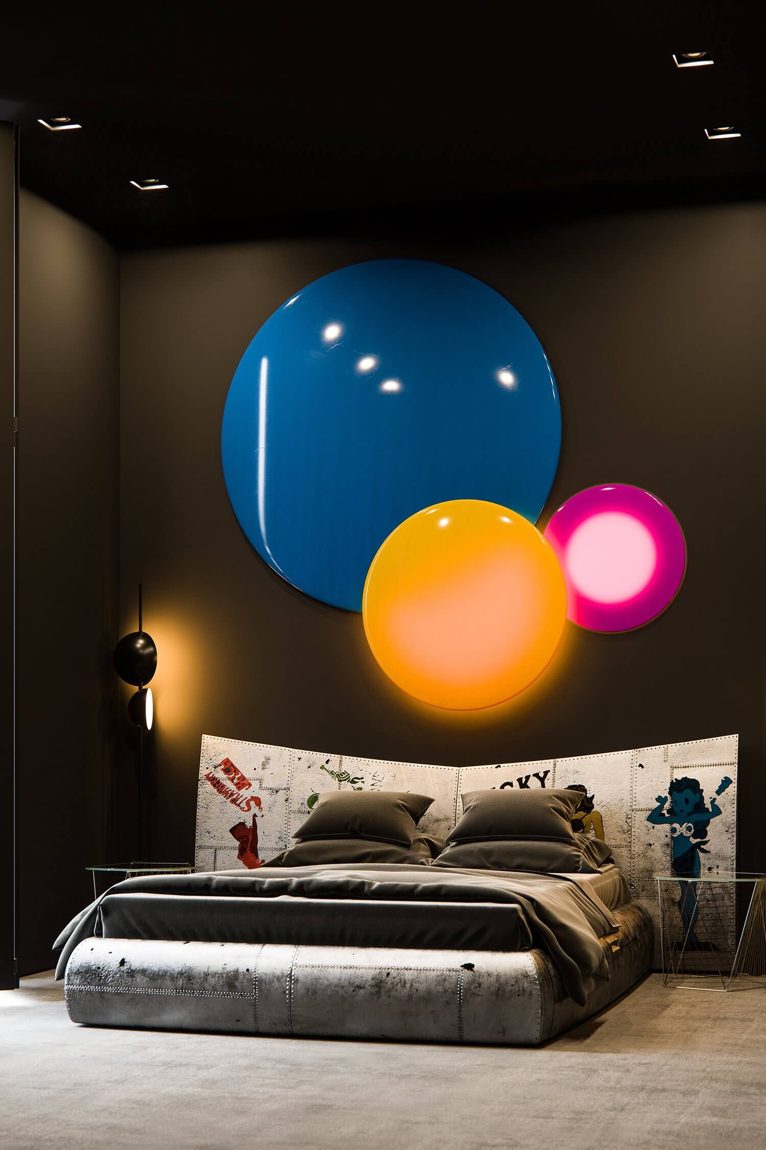 Lower Manhattan Apartment bedroom coloured light - cgi visualization