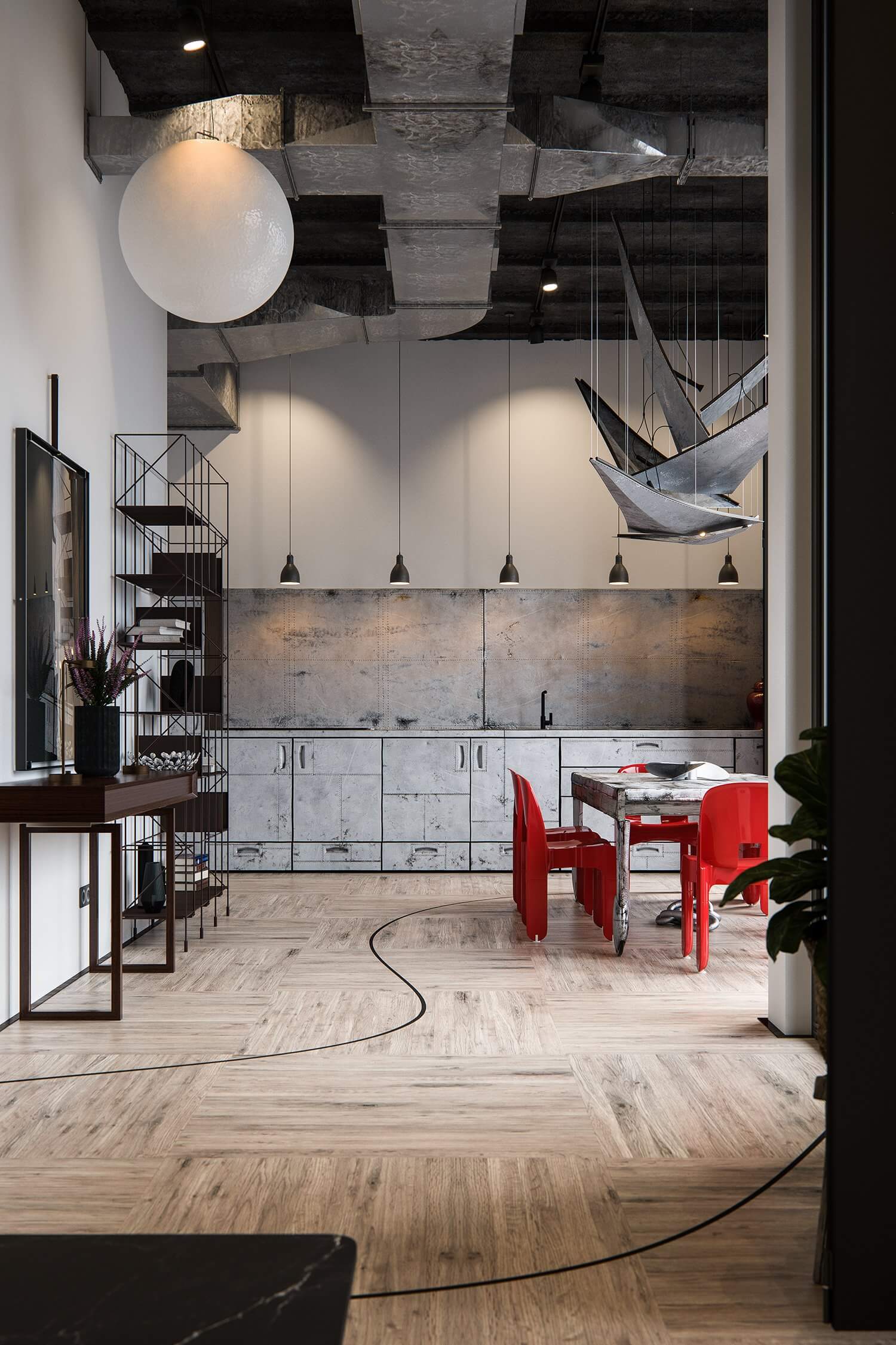 Lower Manhattan Apartment kitchen metal front - cgi visualization