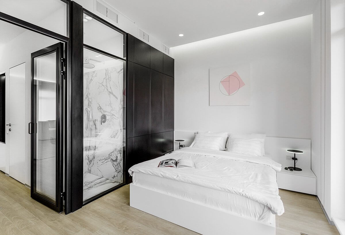Modern Apartment 69 design bedroom bathroom shower - cgi visualization