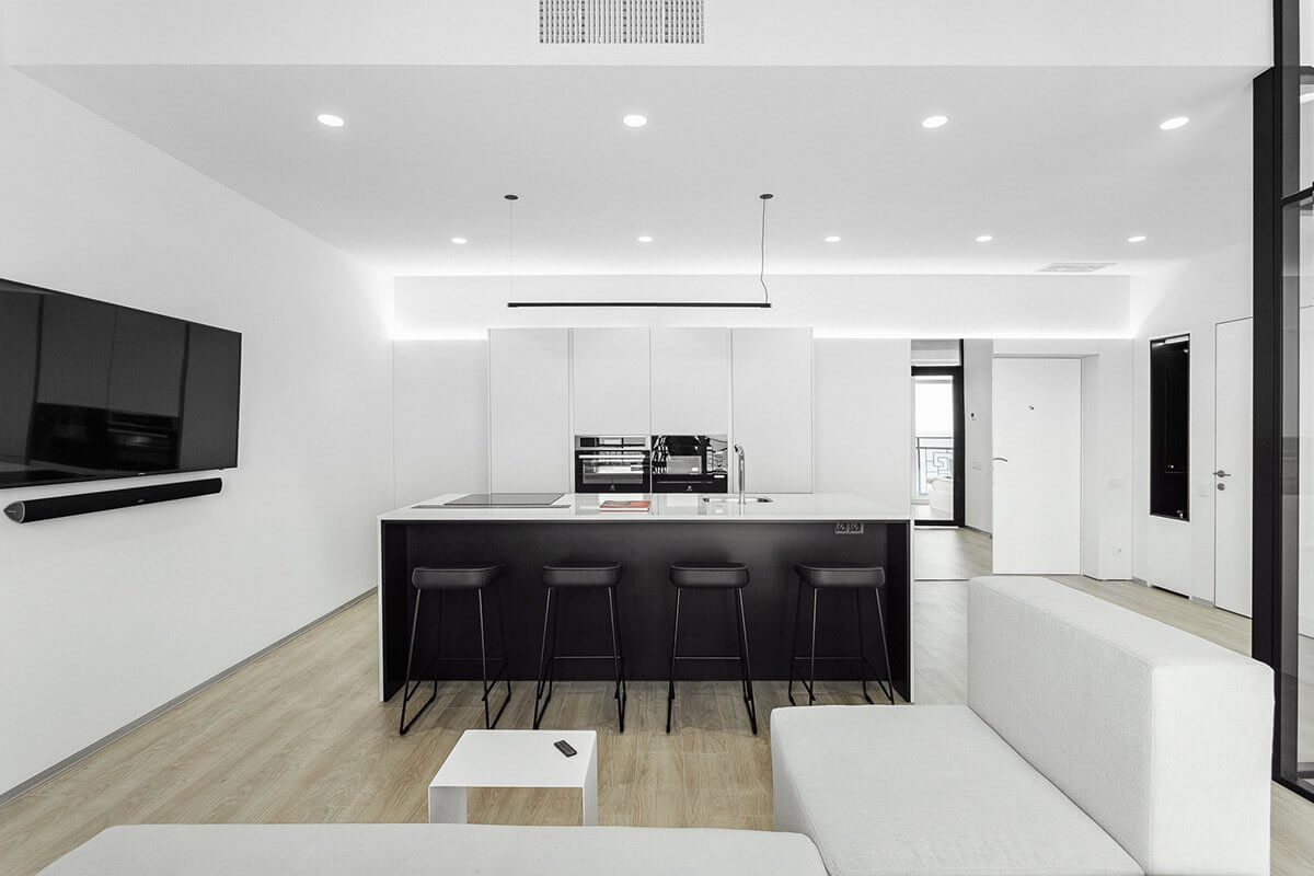 Modern Apartment 69 design kitchen black white - cgi visualization