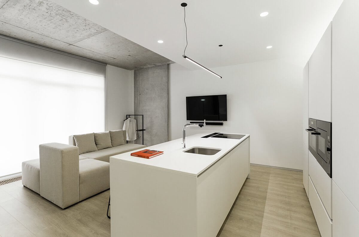 Modern Apartment 69 design living room kitchen block - cgi visualization