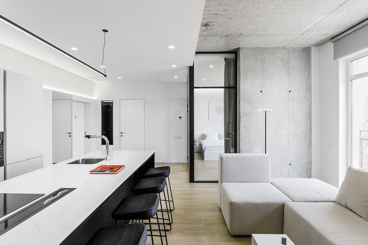 Modern Apartment 69 design living room kitchen - cgi visualization