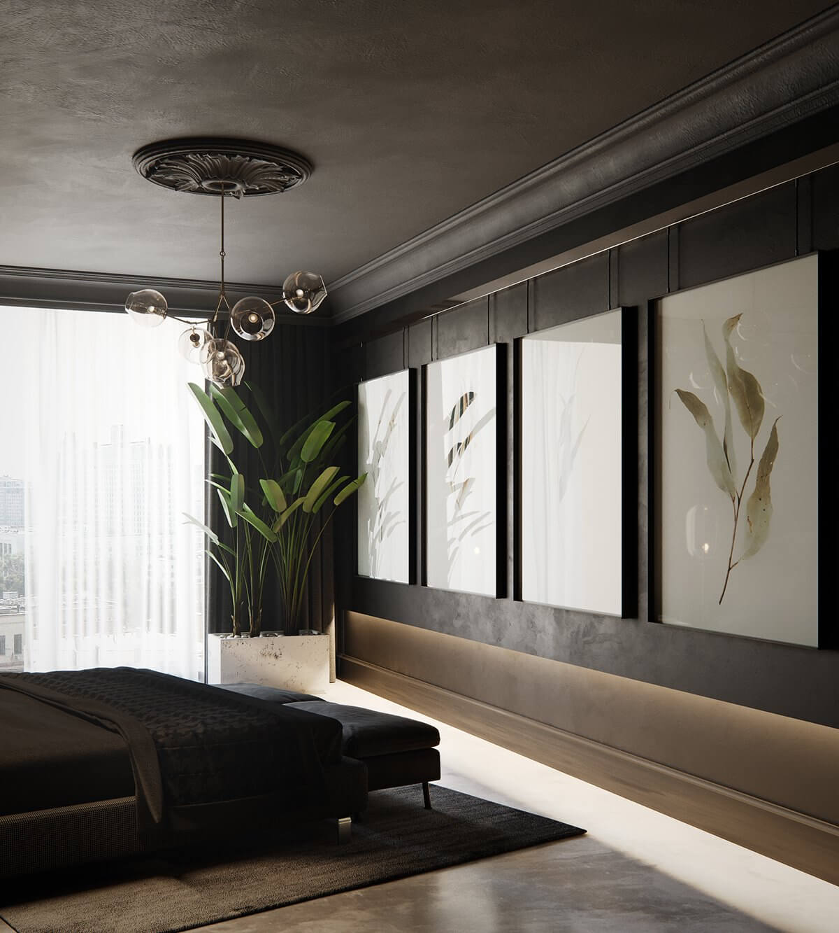 Moscow apartment bedroom picture wall - cgi visualization